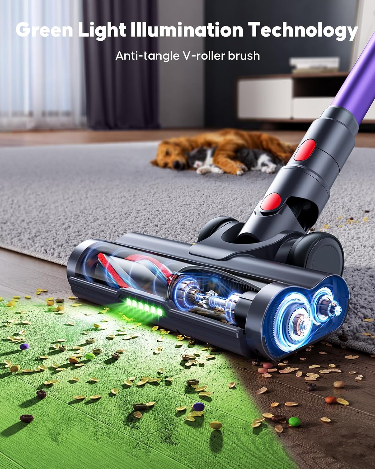 Cordless Vacuum Cleaner, 550W 45KPA Cordless Stick Vacuum Cleaner with Rechargeable Battery, Anti-Tangle Brush, Build-in Aromatherapy, Handheld Vacuum Cleaners for Home/Pet Hair/Carpets/Floors