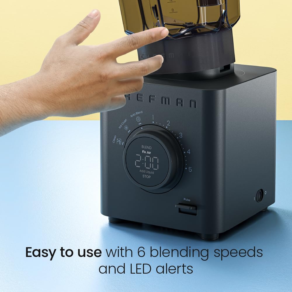 Chefman Obliterator 48 oz Countertop Blender for Smoothies, 1380W Motor to Crush Ice,Nuts & Frozen Fruit with Stainless Steel Blade Auto Blend Function, Includes Tamper & Scraper-MIDNIGHT(Pack of 1)