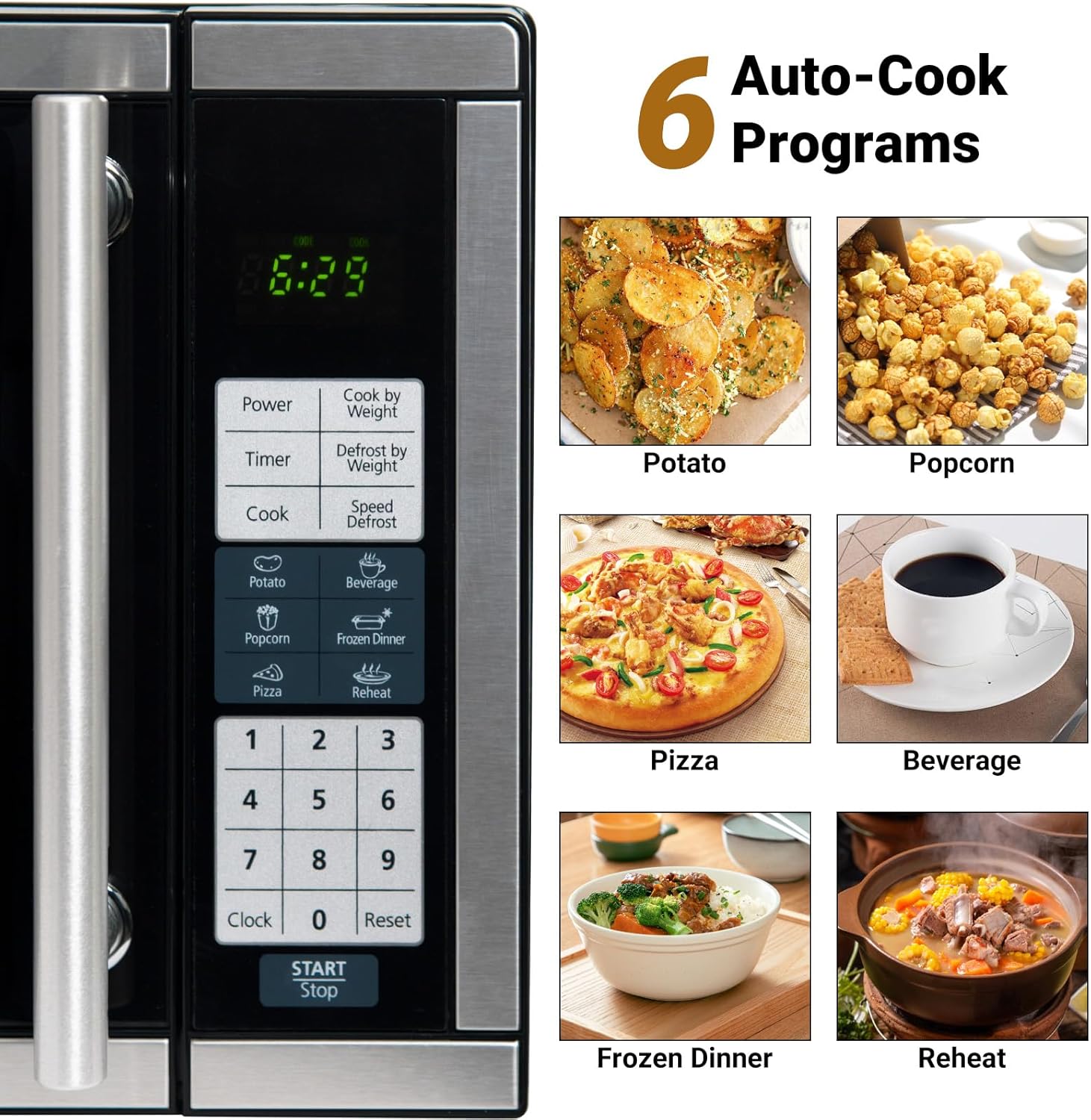 0.7 Cu.ft. Countertop Microwave Oven Countertop, 6 Auto Menus, 700W Small Microwave with 10 Power Levels, Child Lock & Space-Saving