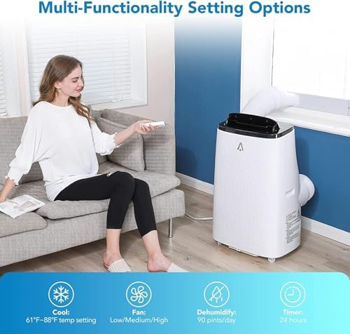 Portable Air Conditioners, 14000 BTU AC Unit With Cool, Fan and Dry Functions 24Hrs Timer, Easy-Move Wheels, Window Ventilation Kit for Bedroom Living Room