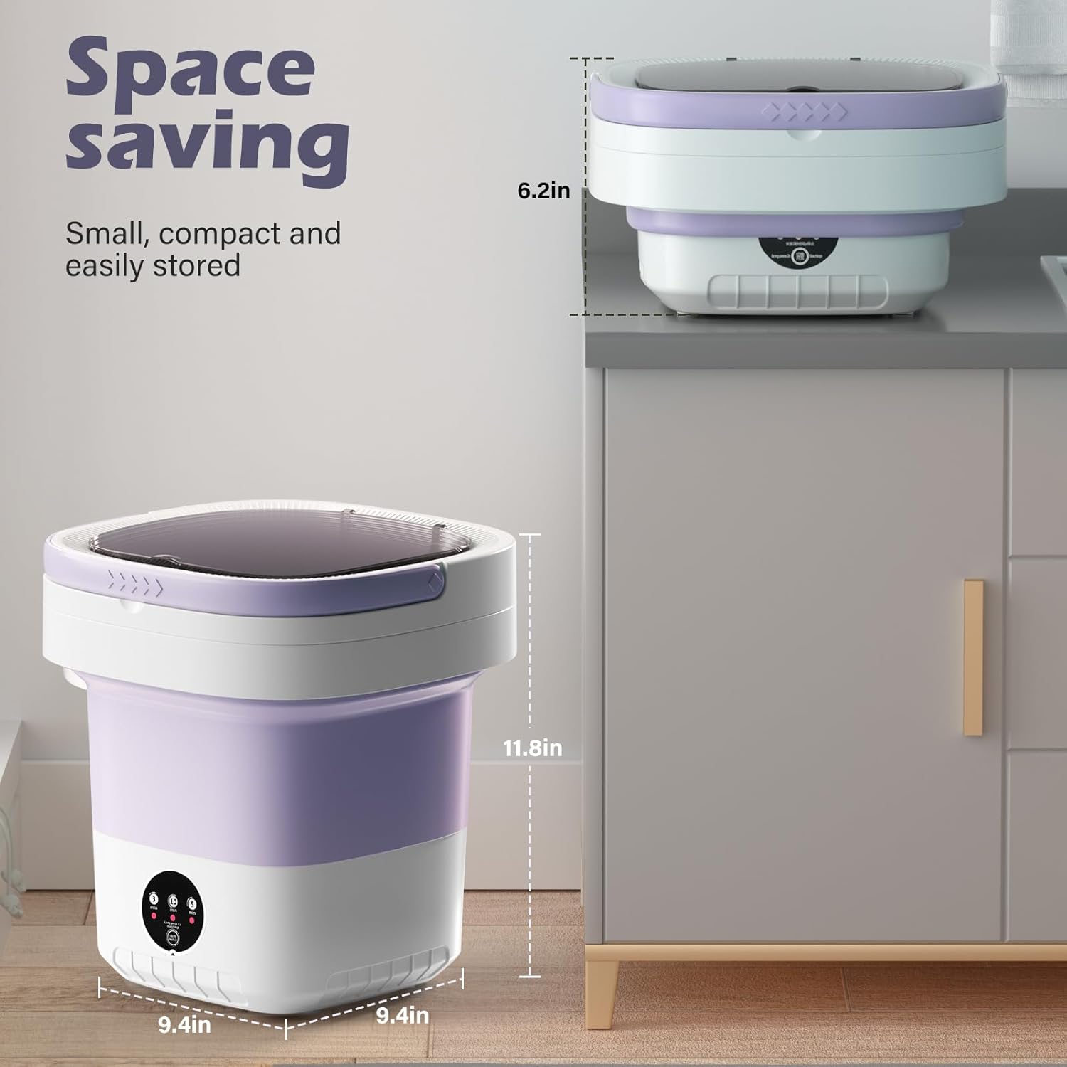 Portable Washing Machine, 7L/12L Upgraded Mini Washing Machine, Suitable for Small Clothes, Foldable Laundry Machine, Ideal for Dorm, Home, Hotel, Camping and Travel (Purple, 12L)