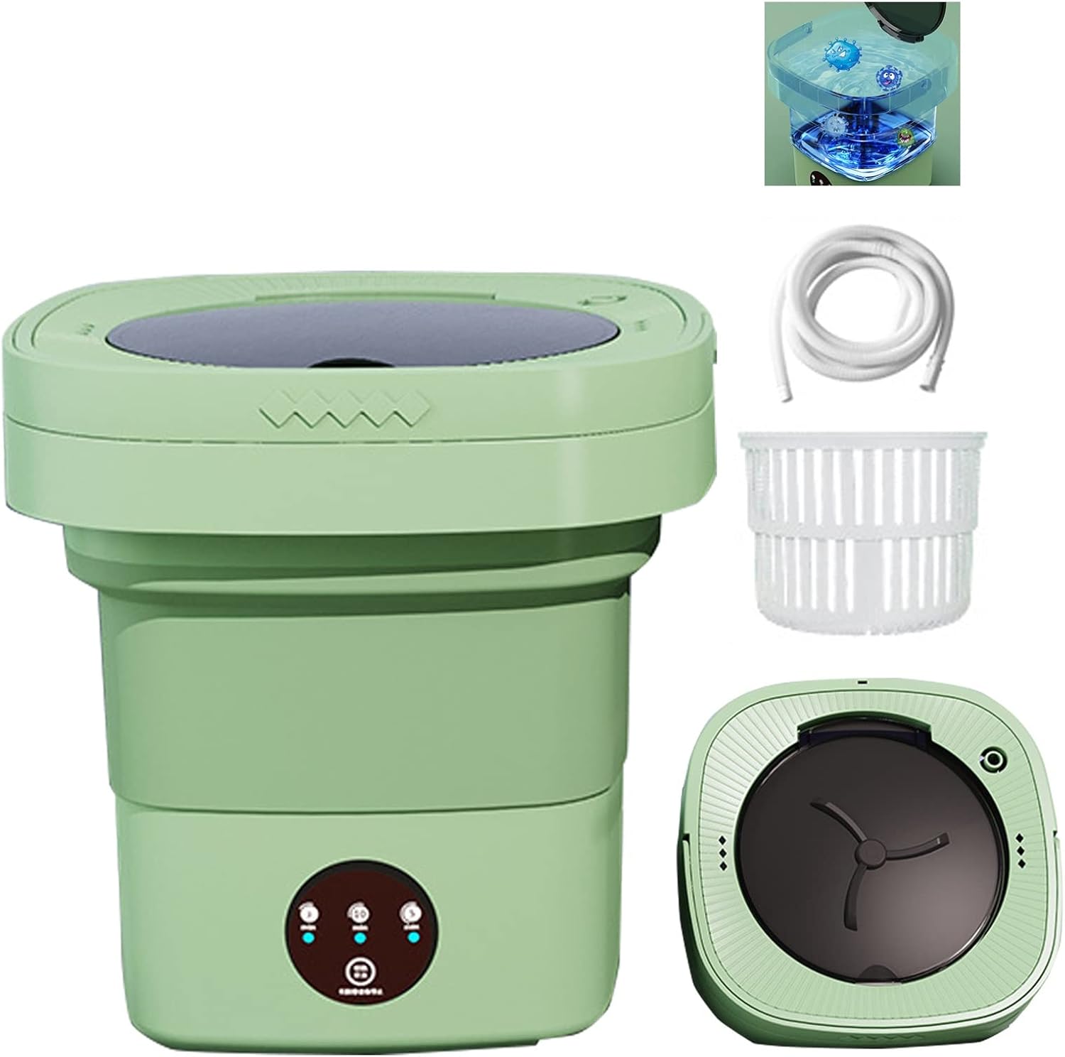 Portable Washing Machine, Foldable, for Washing Baby Clothes, Underwear Or Small Items, Suitable for Apartment, Laundry, Camping, Rv, Travel (Color : Green)