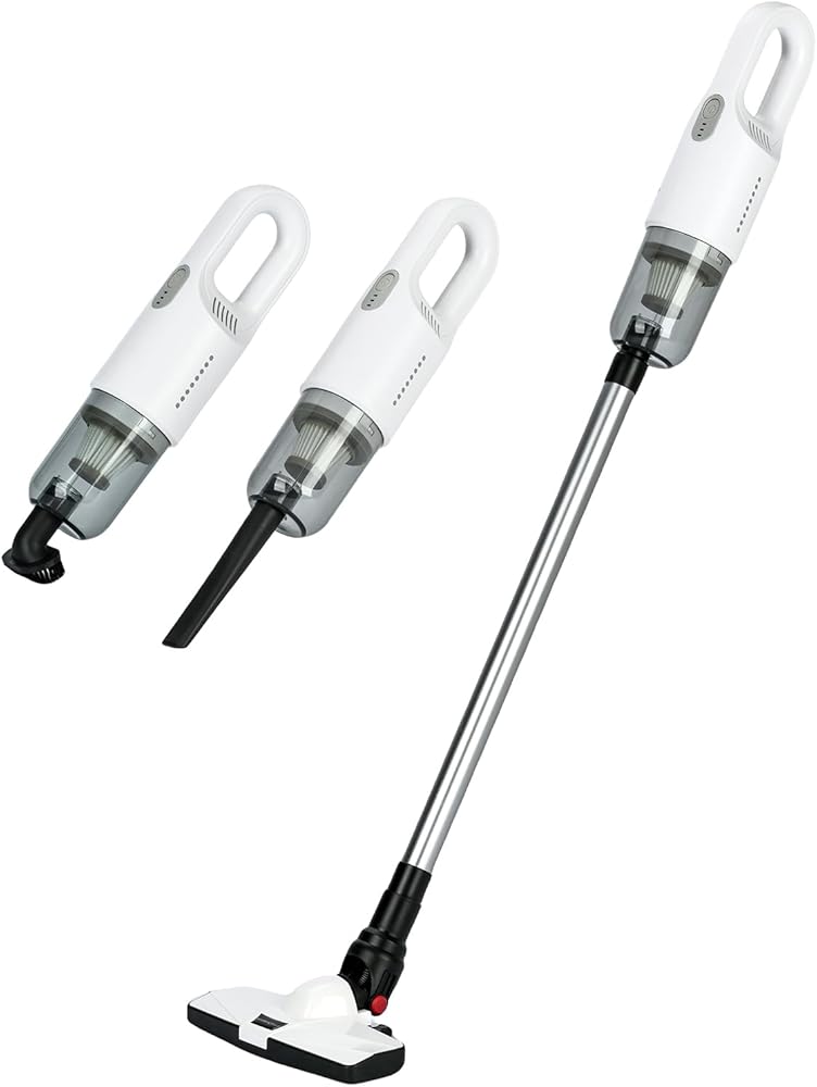 Stick Vacuum Cleaner Rechargeable Cordless, 2 Gear Suction Adjustable, 18000pa Suction Handheld Vacuum Upright Vacuum with HEPA Filter, Household Stick Vacuum for Pet Hair Hardfloor, Carpet (White)