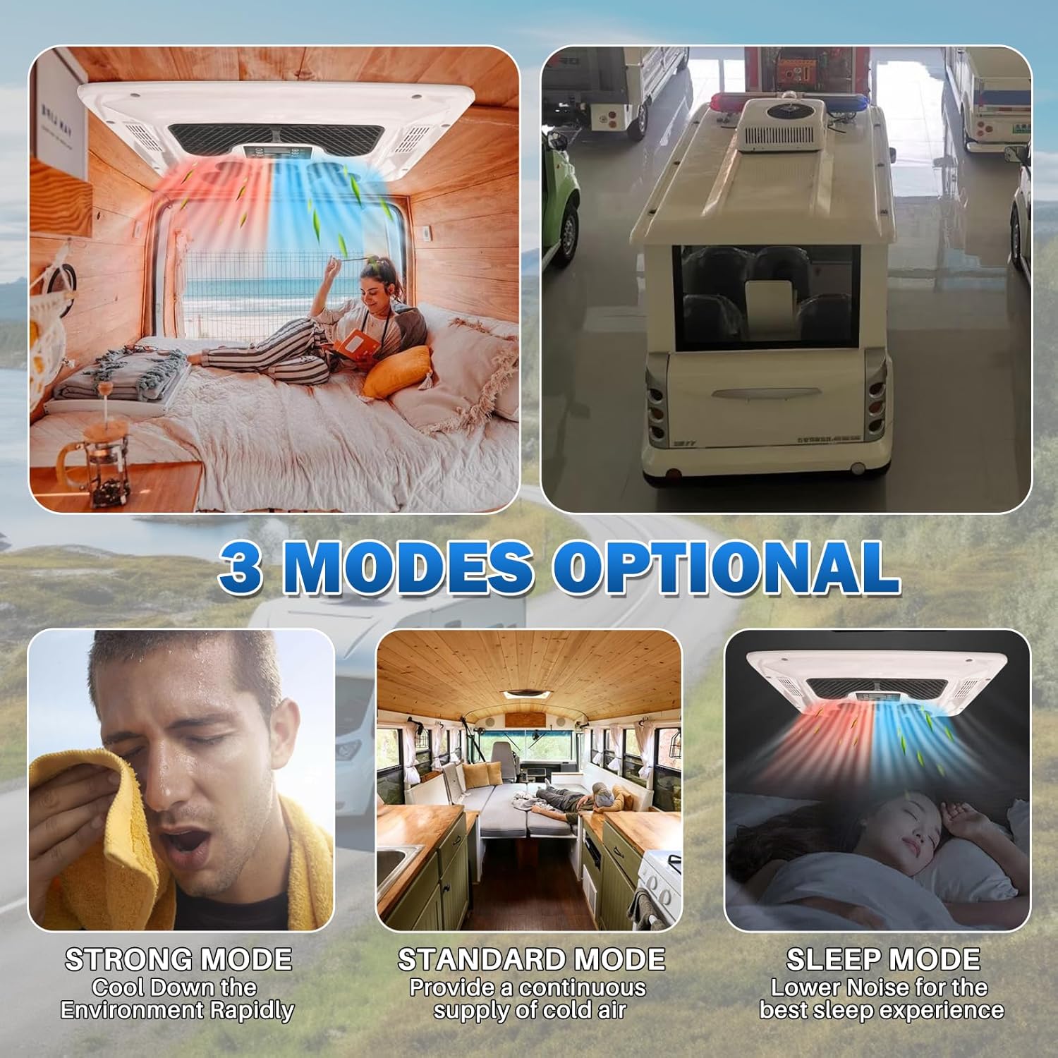 RV Rooftop Air Conditioner w/Heat 12 Volt, Campervan Sprinter Roof top AC Unit 10000BTU 12V AC, Rapid Cooling A/C 12 Volt Air Conditioner for Van, Golf Carts, Road Machine, Caravan, Buses