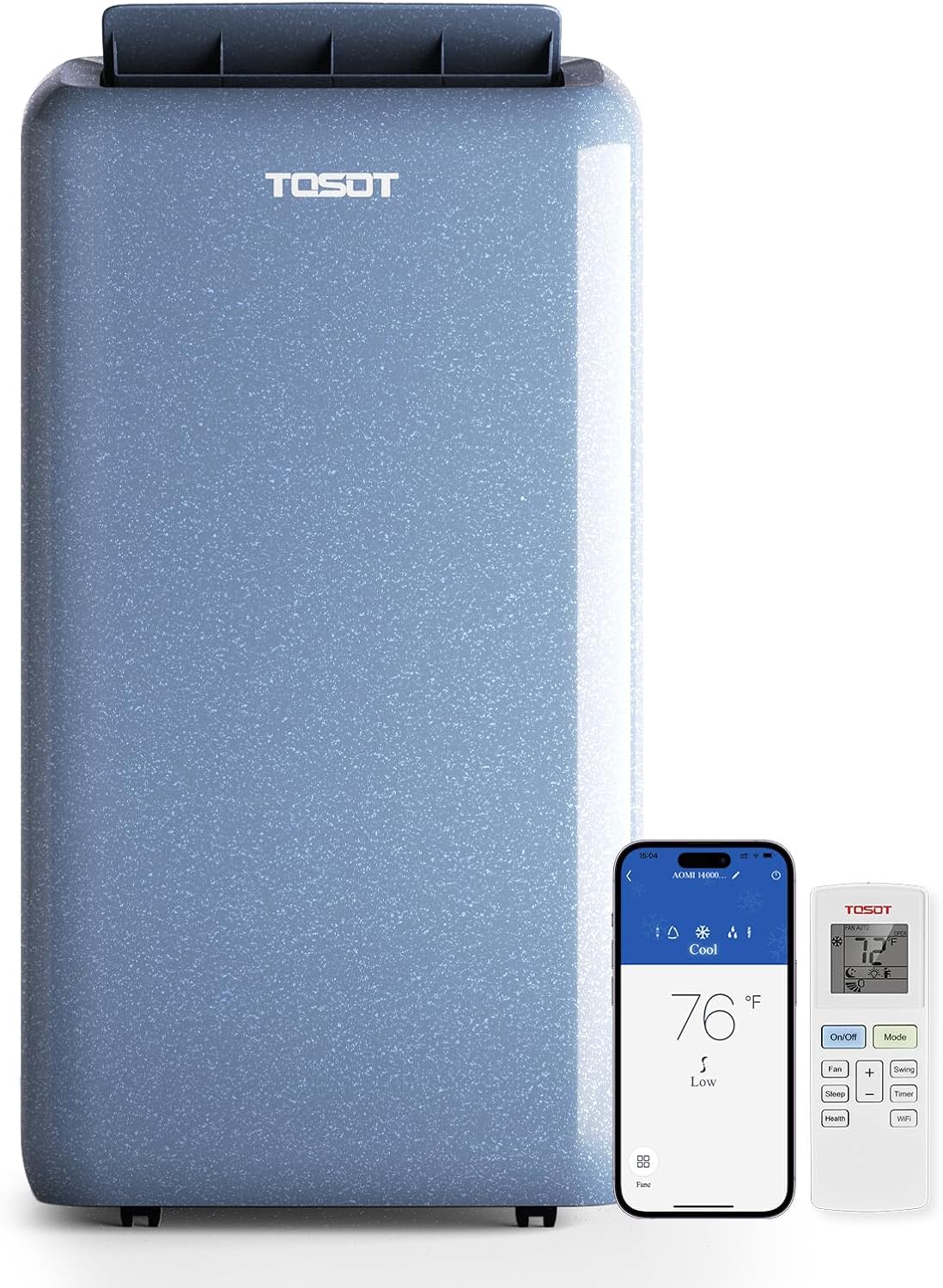 TOSOT 14,000BTU (9,600 BTU SACC) Wifi Portable Air Conditioner with Heating Mode, Cooling, Dehumidifier, Fan, Auto Swing, 24H Timer, for Large Rooms Up to 600 sq ft, AOMI Series, Steel Blue