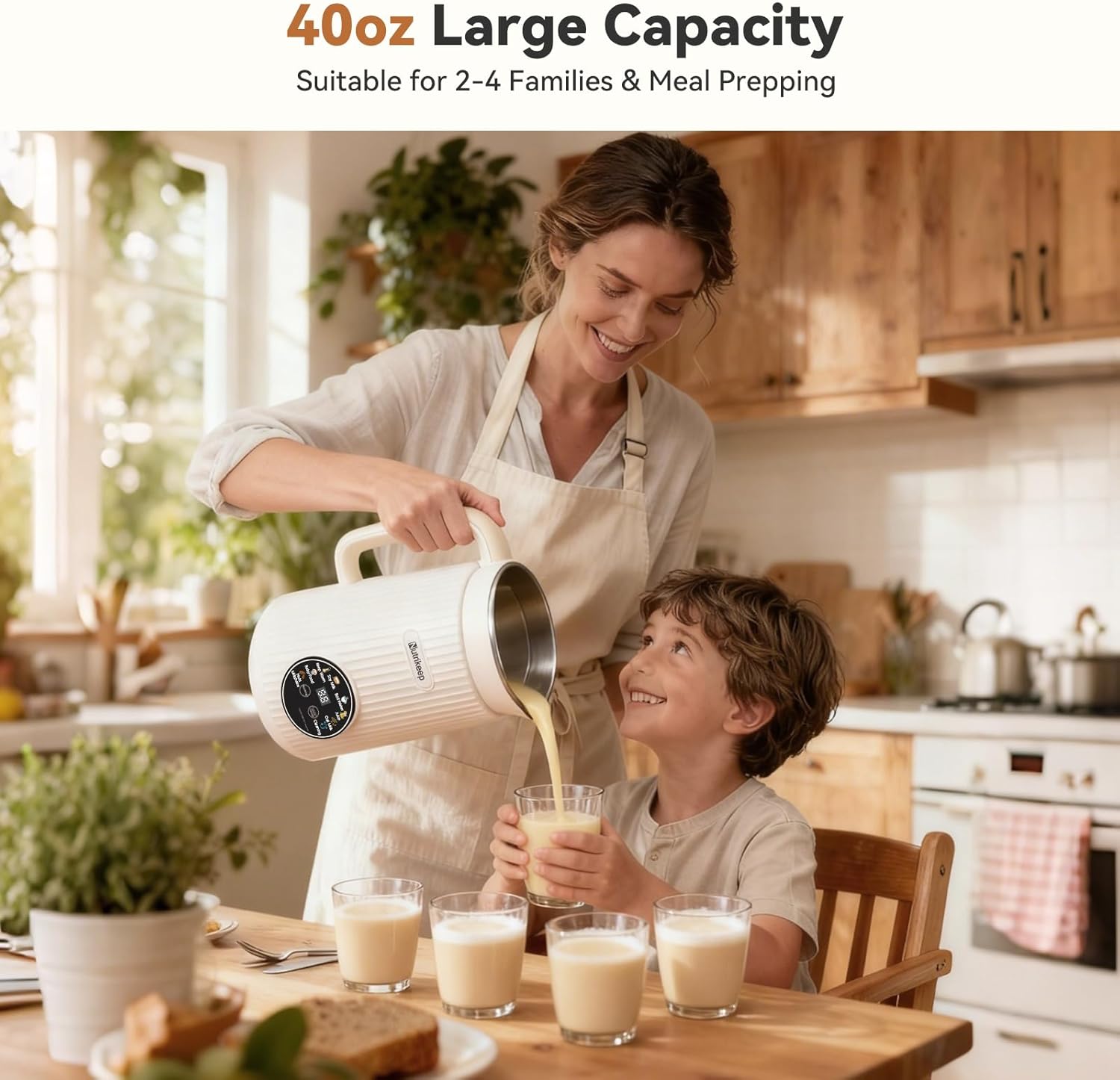 Upgraded 8-in-1 Nut Milk Maker Machine with Stainless Steel Lid, 40oz Soy Milk Maker for Almond, Oat, Coconut, Juice, Plant Based Milk Maker Blender with 18H Delay/Keep Warm/Self Cleaning