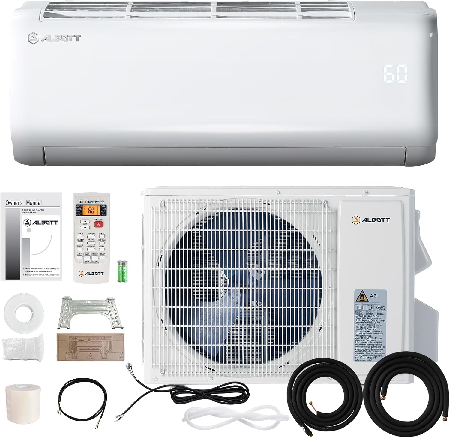 Albott Mini Split Air Conditioner Heat Pump, 24000 BTU Inverter AC, Cools up to 1500 Sq. Ft, Energy-Efficient with Self-Cleaning, SEER2 19, 220V, Ideal for Home, Office, Bedroom