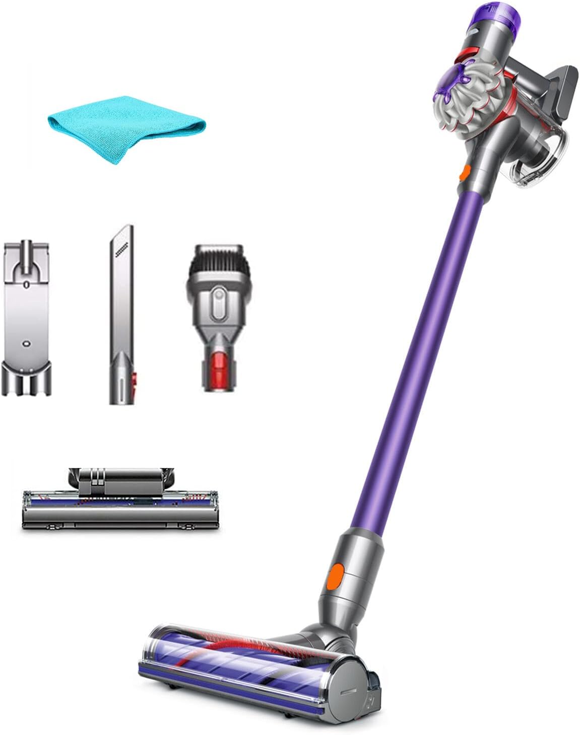 Dyson V8 Origin+ Cordless Stick Vacuum Cleaner | Purple, HEPA Filter, Bagless, Telescopic Handle, Rotating Brushes, Battery Operated, Up to 40 Min Runtime, 2-Year Warranty, with 5AVE Microfiber Cloth