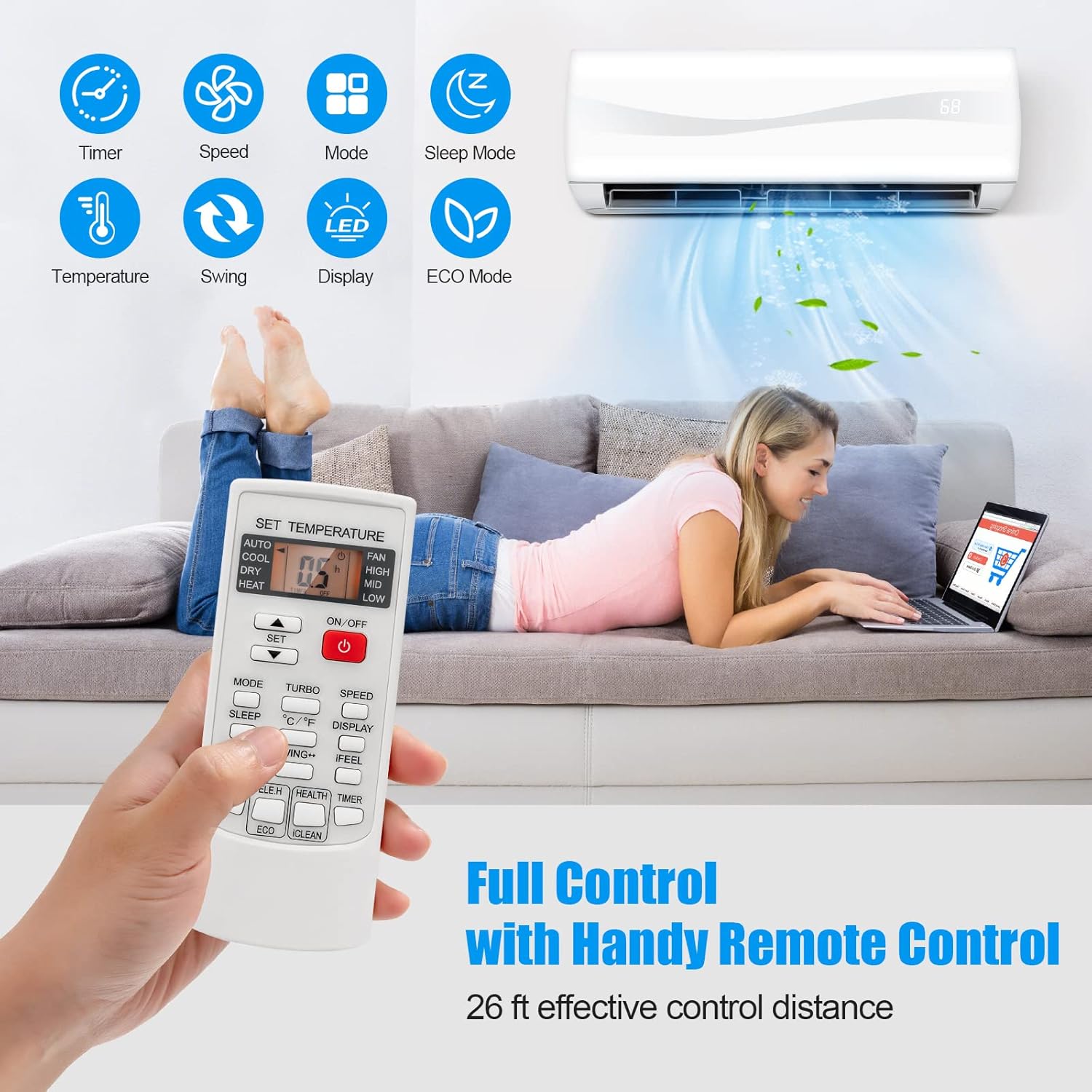 RELAX4LIFE Mini Split Ac/Heating System, 9000 BTU Ductless Mini Split Air Conditioner w/Heat Pump, Remote Control, Cools Up to 450 Sq.Ft, Installation Kit, 17 SEER2 208-230V Inverter Split AC Unit