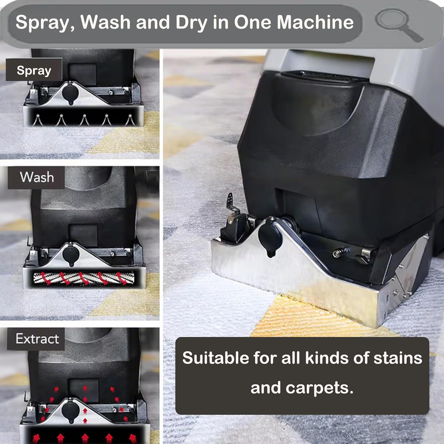 INTSUPERMAI Commercial Carpet Cleaning Machine Carpet Extractor Cleaner 3-in-1 Dry/Wet Cleaner Sofa Curtain Floor Cleaning Machine 70L Tank 110V