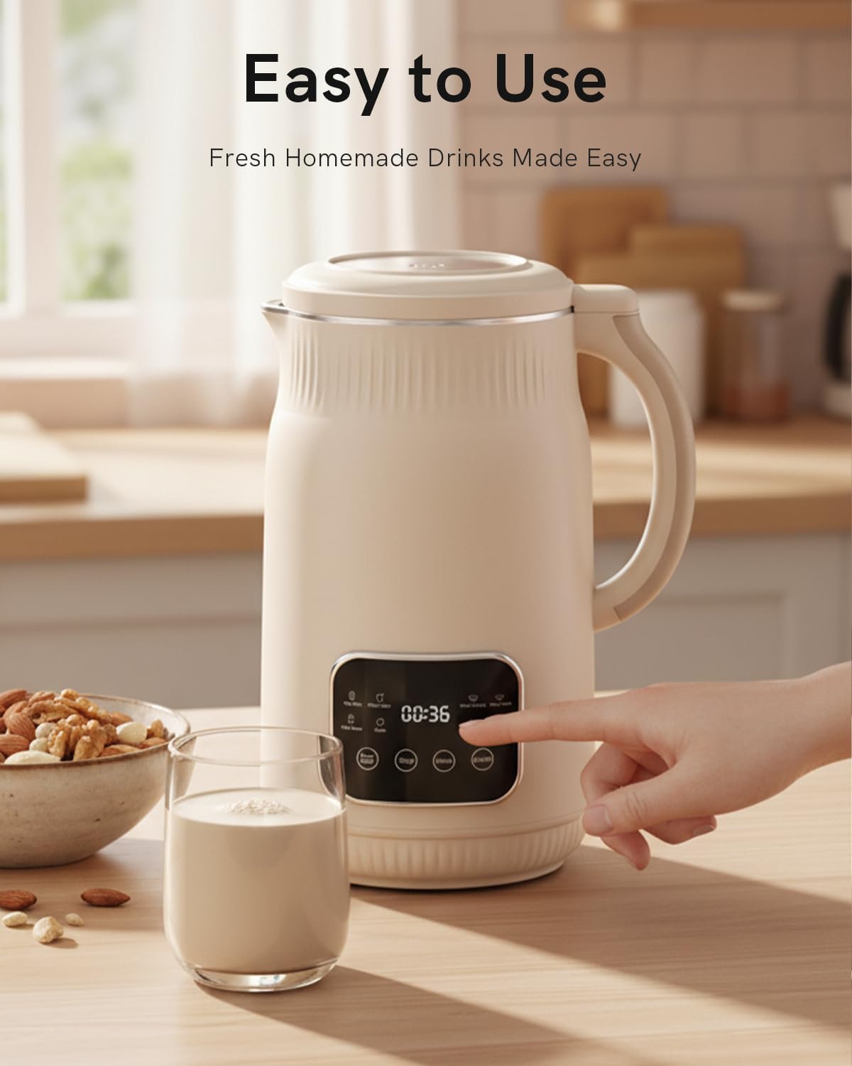 50oz Nut Milk Maker Machine(Stainless Steel) Blender, 8-in-1 Automatic Soy Milk Maker for Vegan, Homemade Almond/Coconut/Oat Plant-Based Milk with 18H Delay Start,4H Keep Warm, Self-Clean& Boil Water