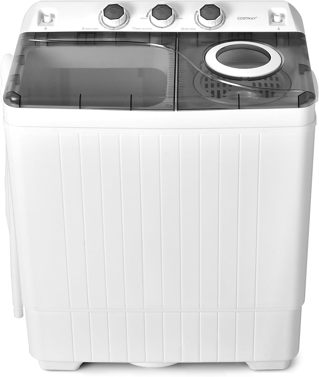 COSTWAY Portable Washing Machine, 2-in-1 Twin Tub 26lbs Capacity Laundry Washer(18lbs) and Spinner(8lbs) with Control Knobs, Timer Function, Drain Pump, Perfect for Home Apartment RV, Grey