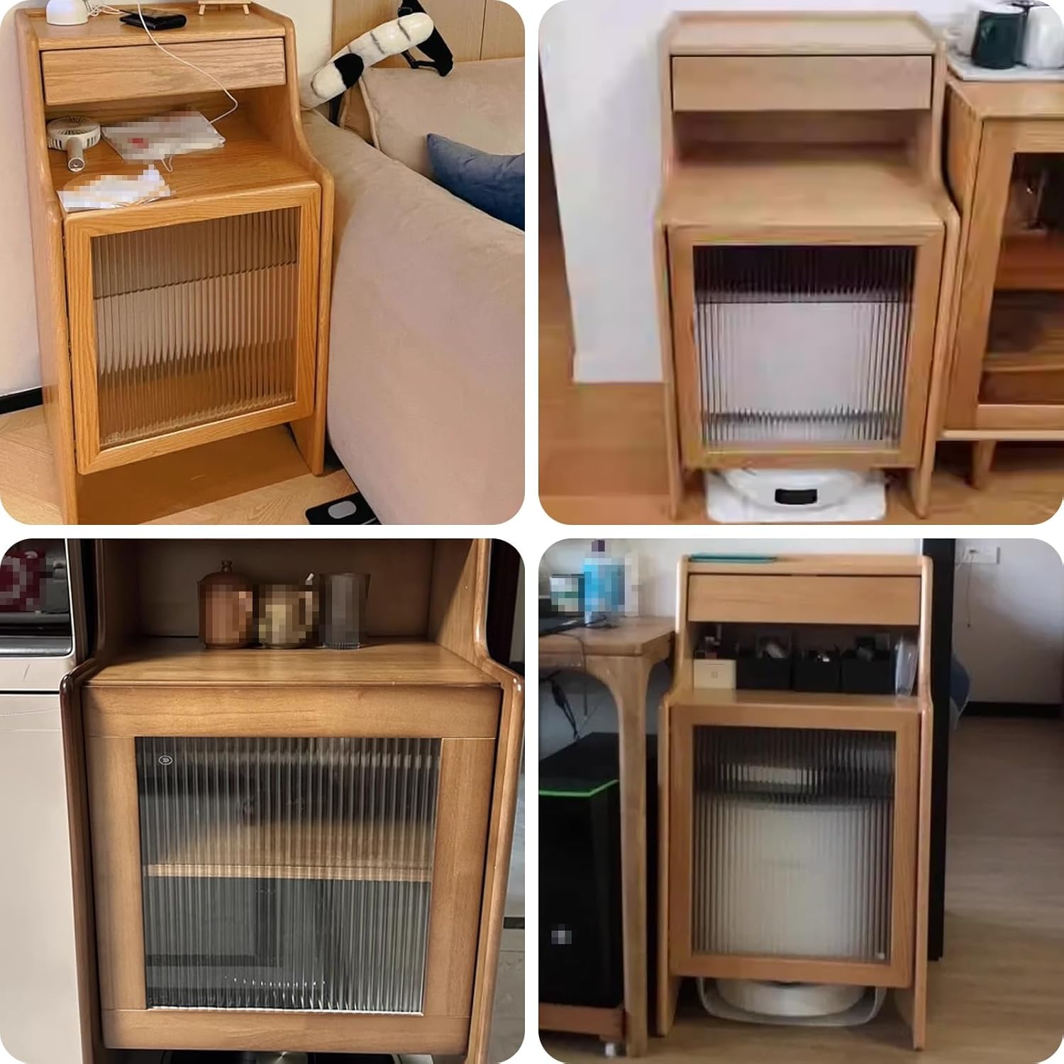 Robot Vacuum Stand Cabinet Wooden Sweeping Robot Storage Rack Side Table with Removable Shelf for Apartment Living Room Home Office 50 * 45 * 90cm(Natural)