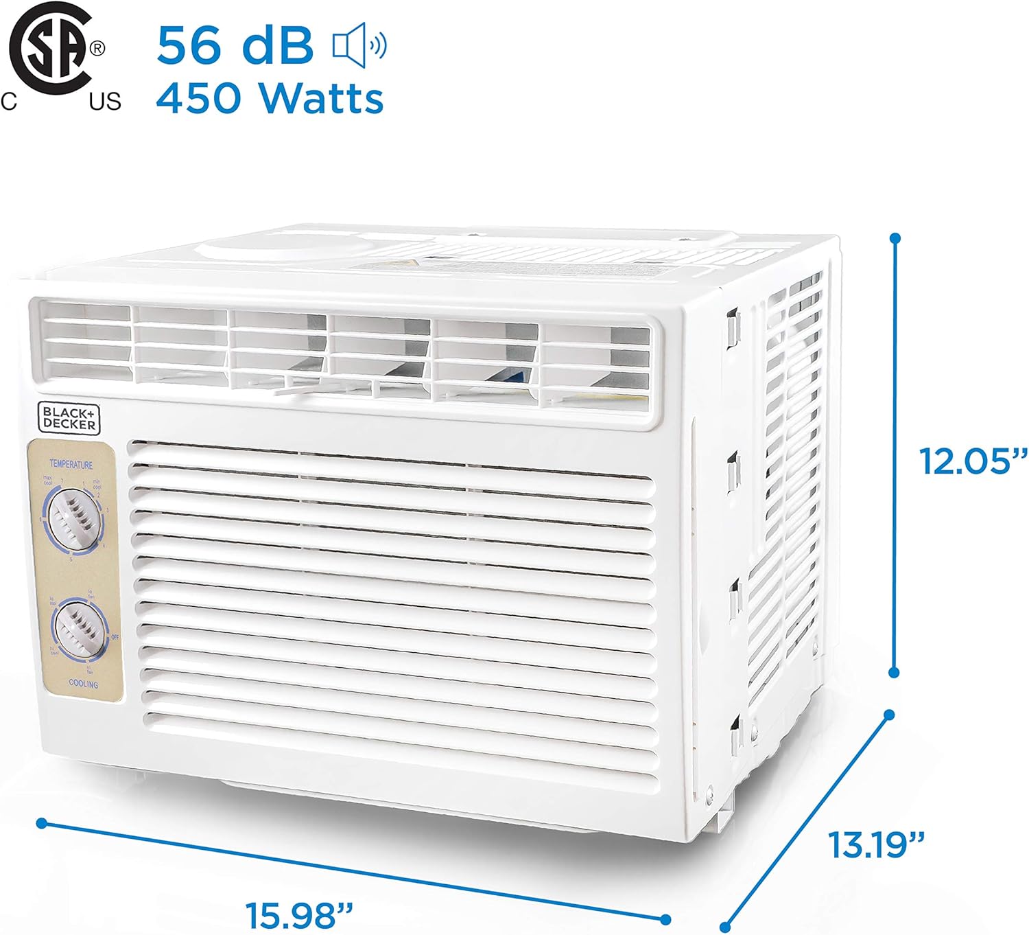 BLACK+DECKER Window Air Conditioner 5000 BTU, AC Window Unit Cools Up to 150 Square Feet, Window AC Unit with Mechanical Controls, Manual Fan Only and Cool Settings, BD05MWT6, White