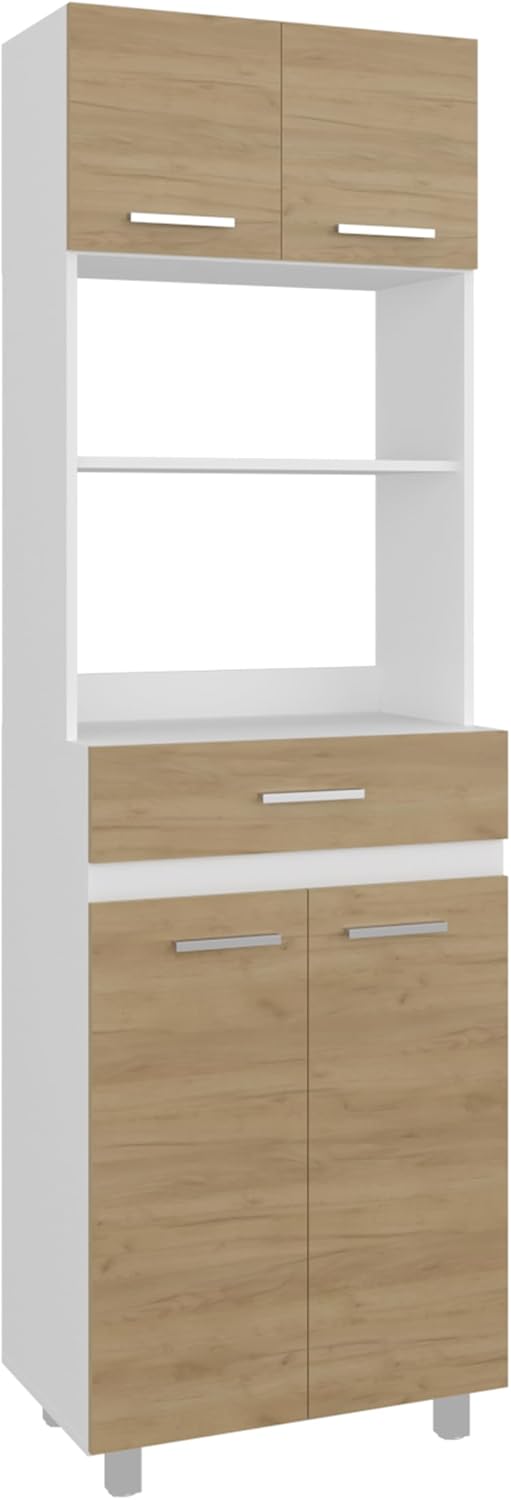 espidoo Sicilia Pantry Cabinet Kitchen Storage: Modern Dual-Door Freestanding Unit with MDF Frame & White/European Ash Finish - Organize Food Dishes & Appliances for Compact Kitchens & Laundry Rooms