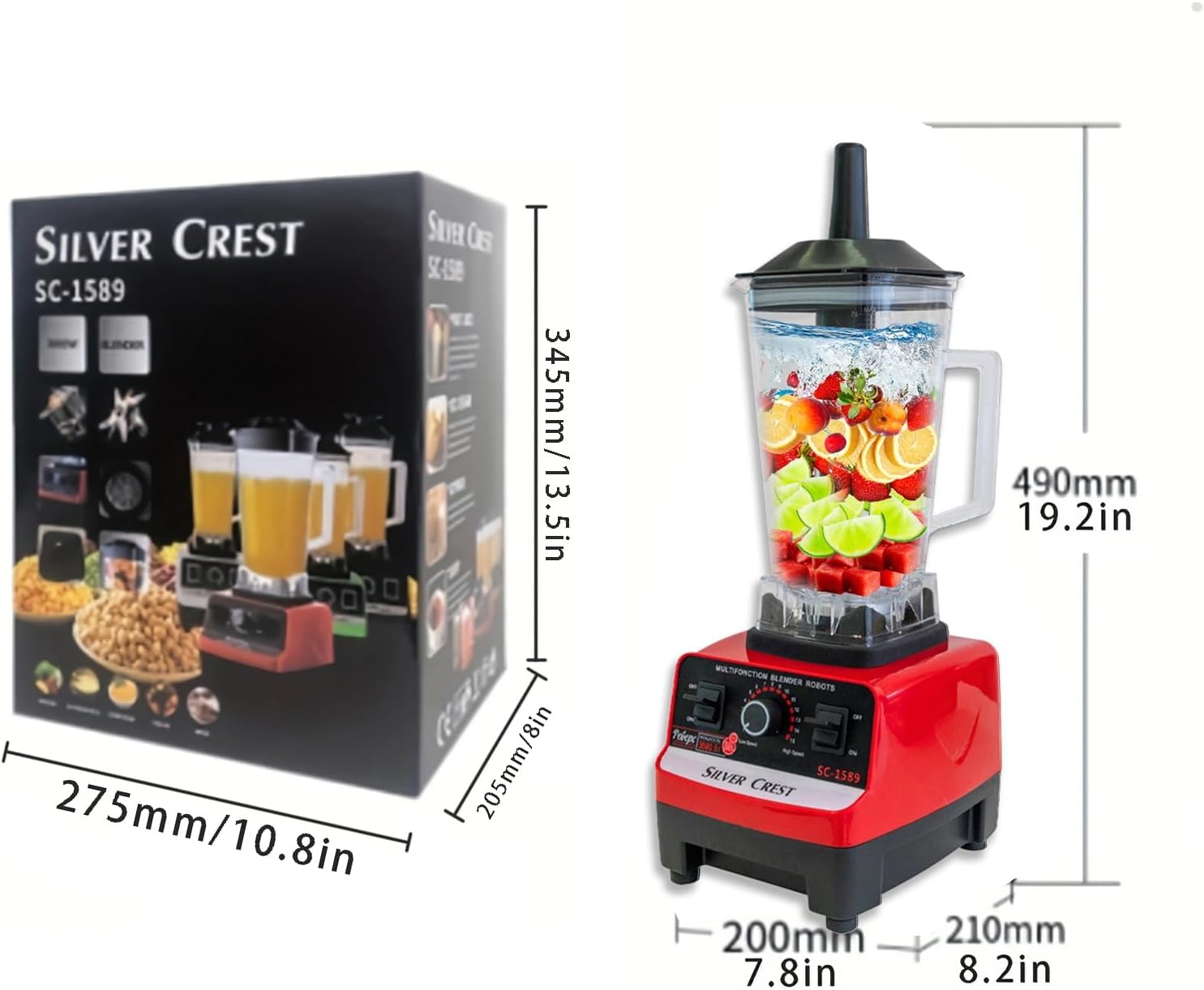 Professional Countertop Blender 4500W High Speed Power Blender for Shakes and Smoothies with 2L Containers 2 BPA Free Cups Red