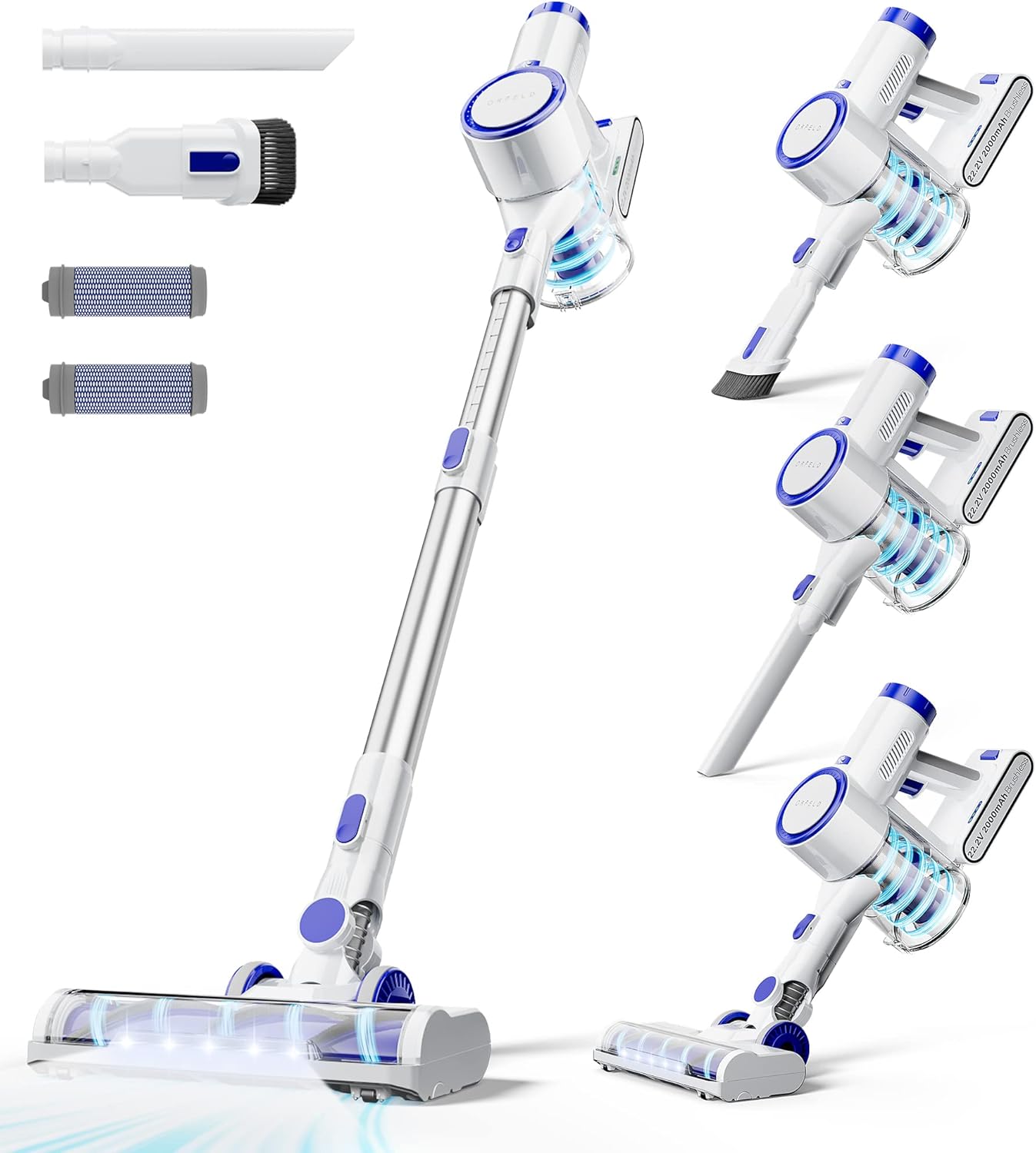 Cordless Vacuum Cleaner - Cordless Vacuum Cleaner - 23000Pa with LED Light and 2 Filters - Suitable for Hard Floors and Carpets, Animal Fur, Sofa Spaces