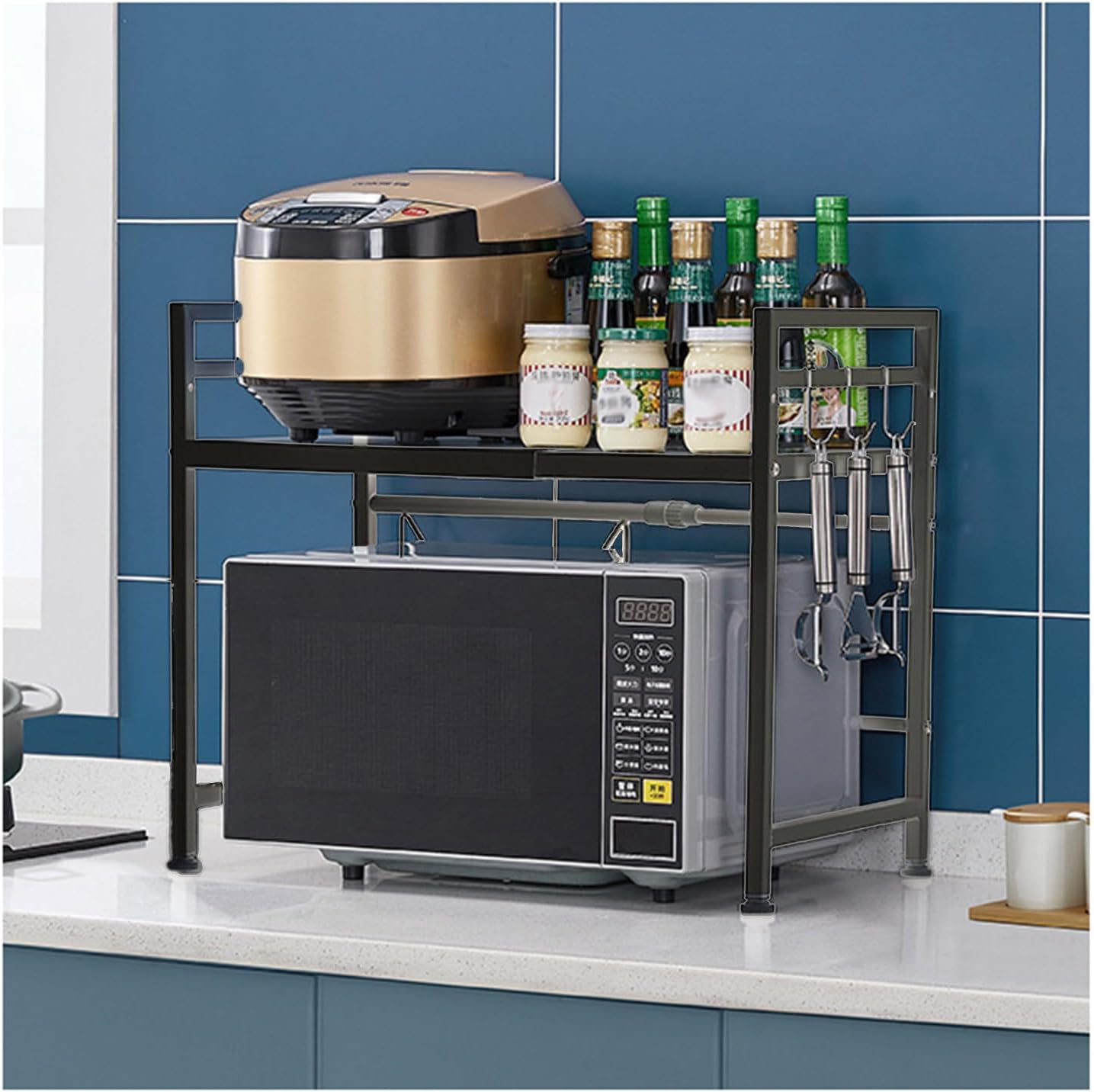 SepKus Adjustable Air Fryer Appliance Rack, Heavy Duty Stand Kitchen Counter Organizer, Small Appliance Organization, Pantry Shelf Organizers for Kitchen Counter Organization, Black