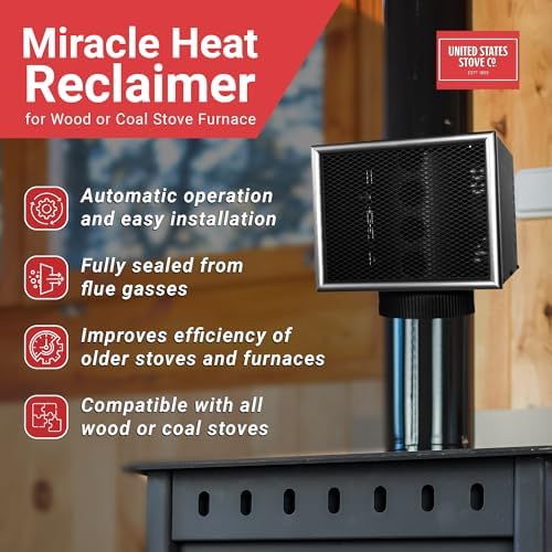 US Stove Company MH6 Easy to Install 6 Inch Miracle Heat Reclaimer Ultra Quiet Freestanding Wood or Coal Stove Furnace, Black