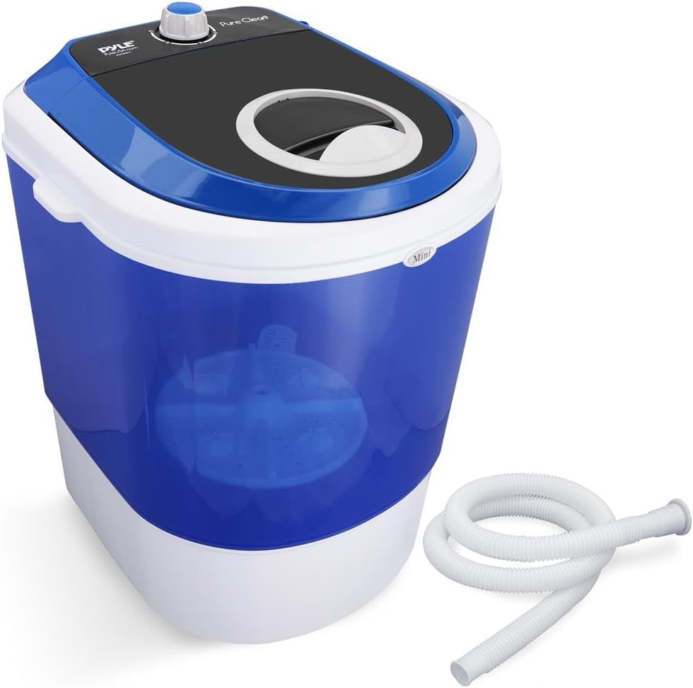Pyle Upgraded Version Portable Washer - Top Loader Portable Laundry, Mini Washing Machine, Quiet Washer, Rotary Controller, 110V - For Compact Laundry, 4.5 Lbs. Capacity, Translucent Tubs