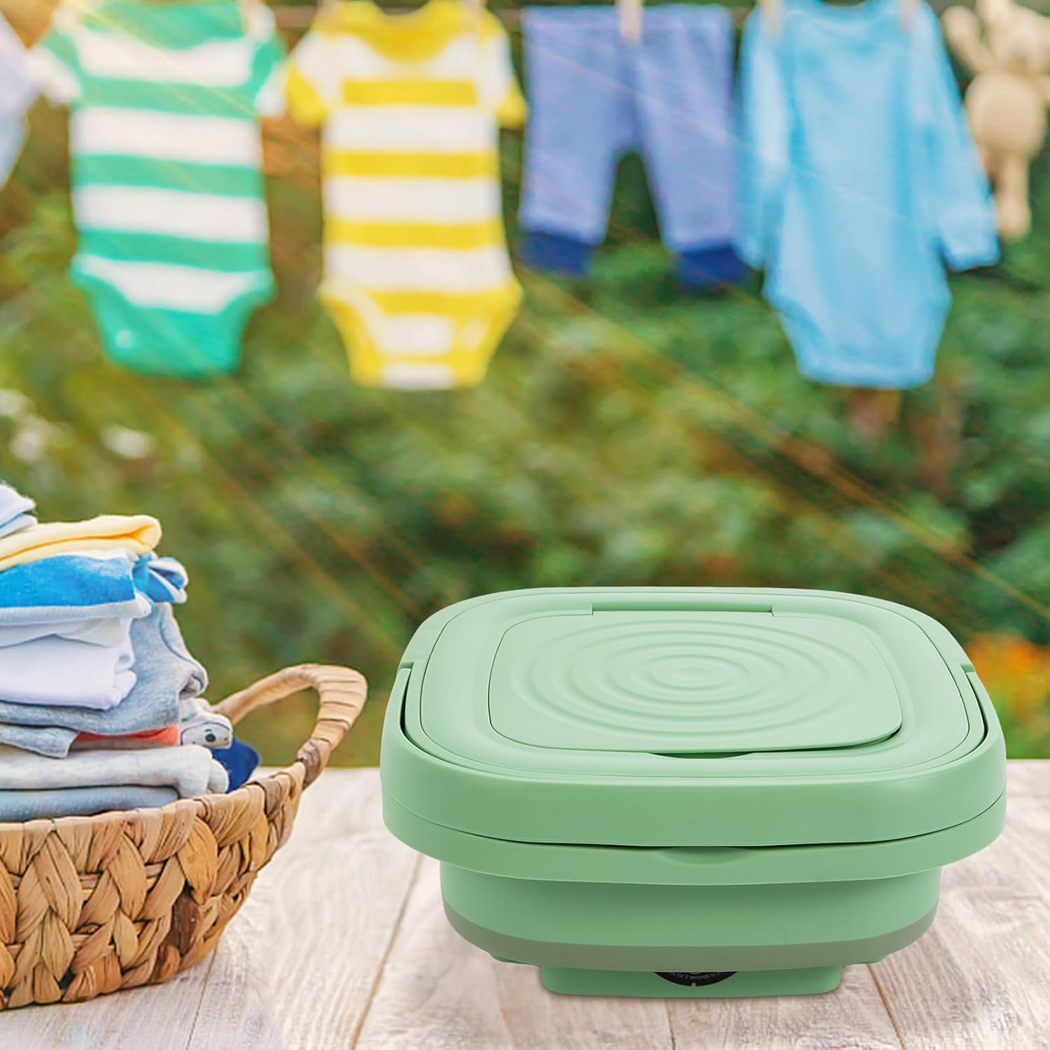 8l Portable Mini Washing Machine, Foldable Washer With Drainage Basket,Wave Wheel Structure Design & Concealed Handle, 3 Cleaning Modes Suitable For Underwear Baby Small Clothes. (Mint Green)