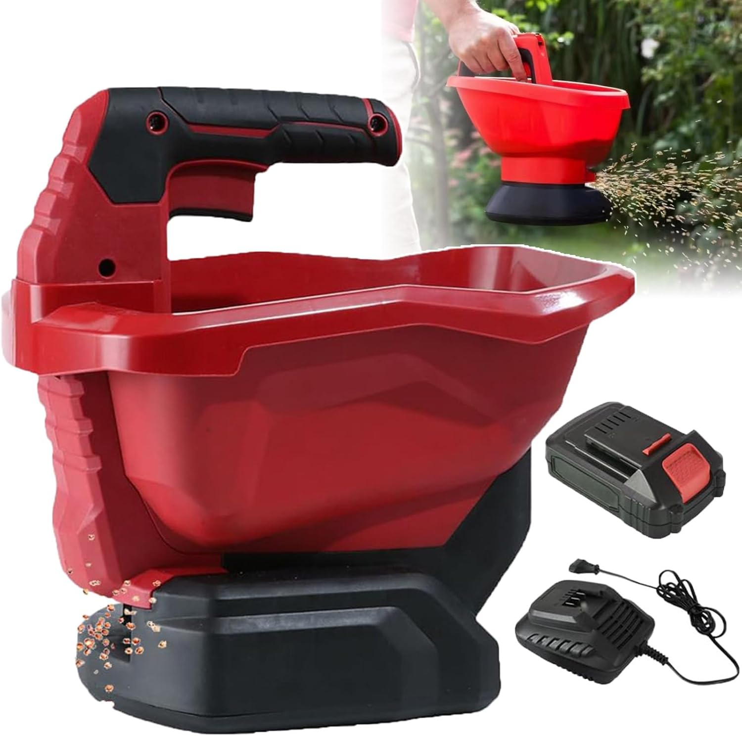 Cordless Spreader, Lawn Feed Spreader, Adjustable Spreading Width/Variable Flow, for Fertilizer, Grass Seed, Salt and grit