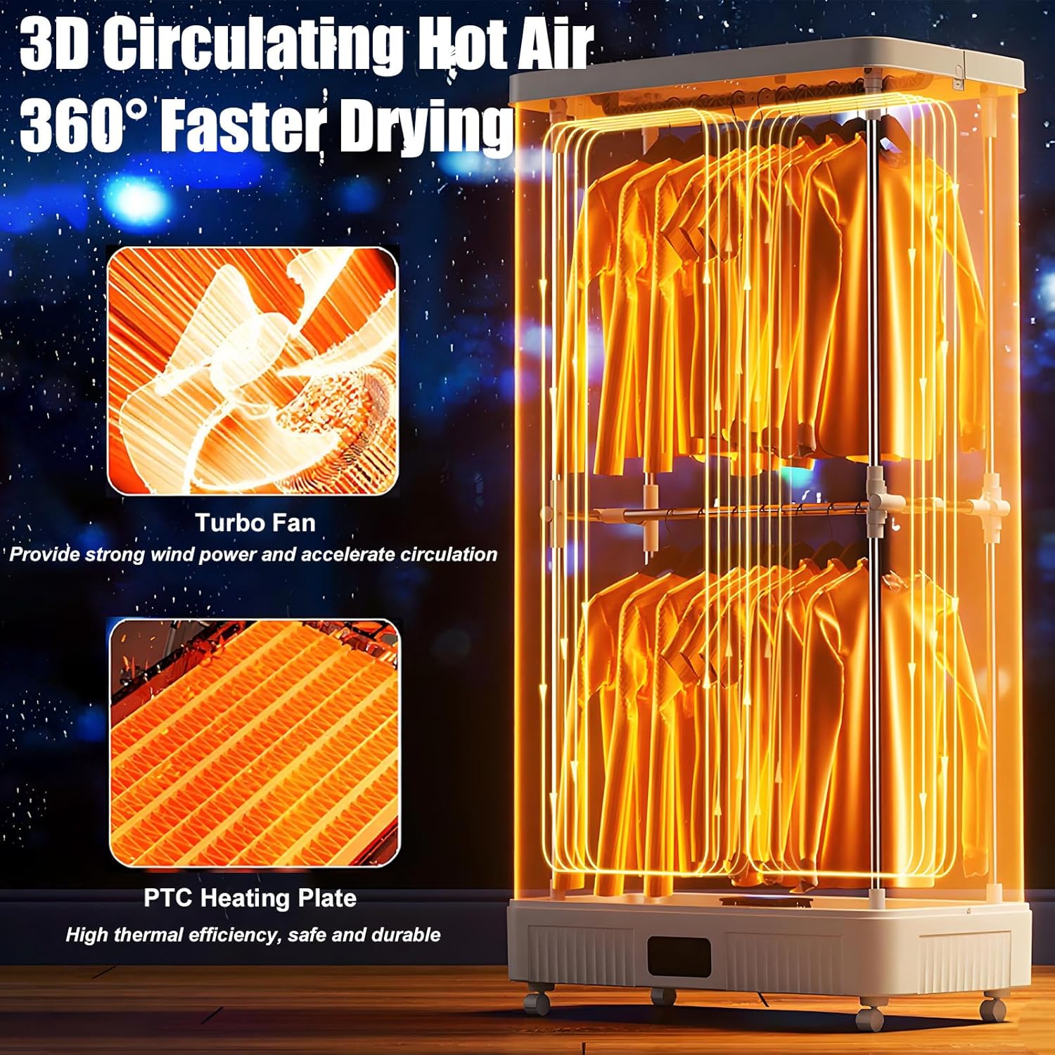 Energy Saving Travel Clothes Dryer Large Capacity With Touch Control, Perfect For Dorms Small Spaces, 1300w Foldable Garment Dryer, 3D Hot Air Circulation 65°C Gentle Drying