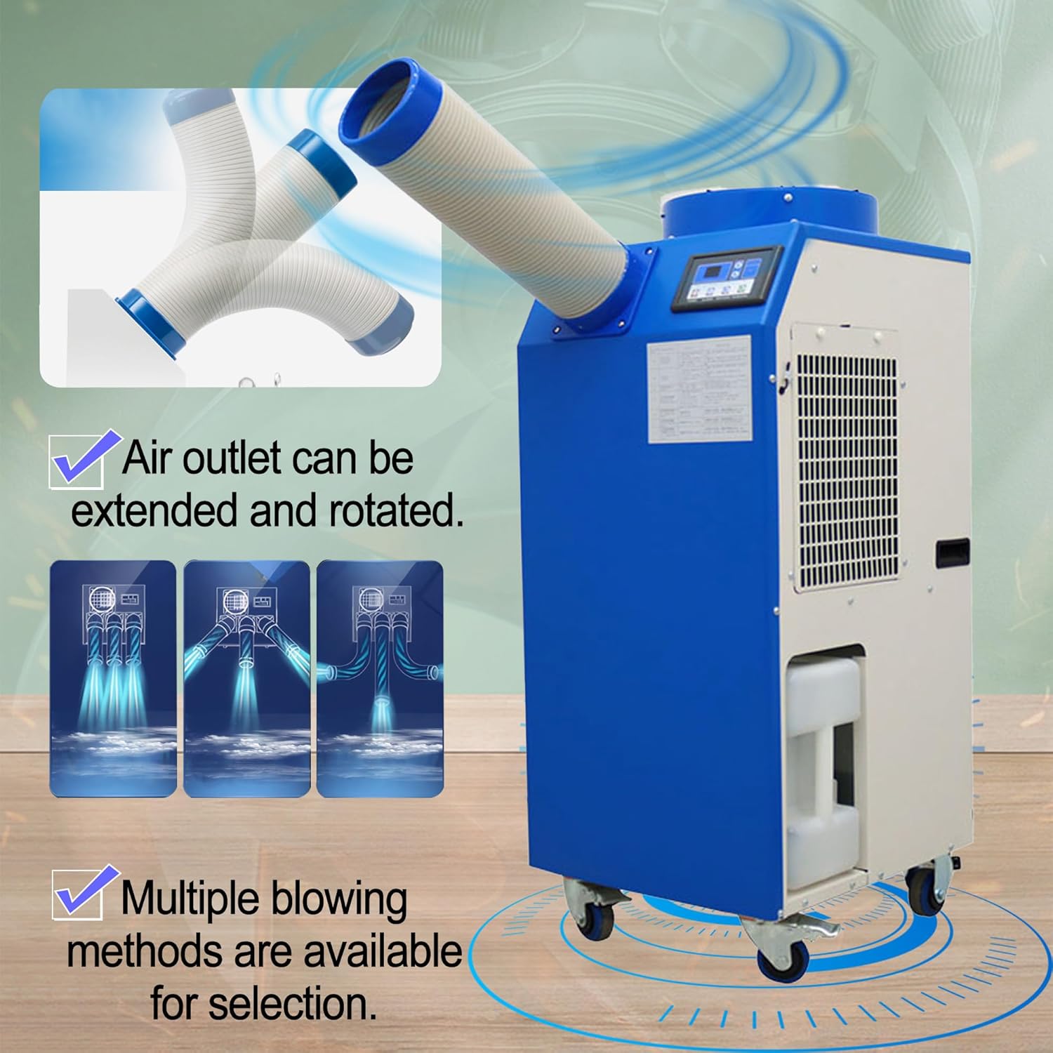 Industrial Portable Air Conditioner with Wheels 14L Large Tank Commercial Spot Cooler Adjustable Air Outlet Ideal for Hospitals Workshops Outdoor Events 220V 1.4KW