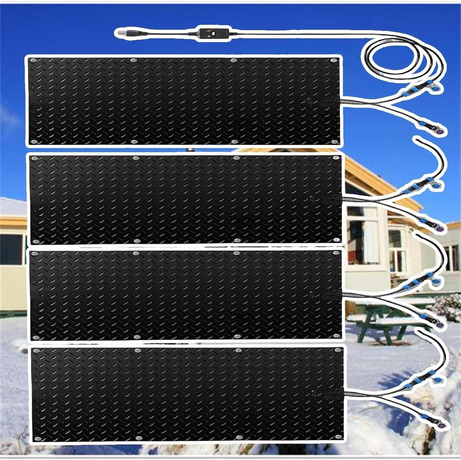 AMNOOL Snow Melting Walkway Mat Roof Heat Panel for Ice Dams Non Slip Rubber Heated Mat Black Roof Heated Outdoor Mats for Winter