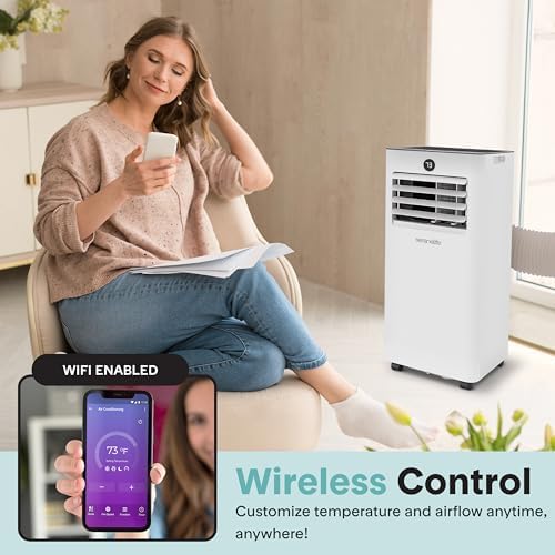 SereneLife 8,000 BTU Portable Air Conditioner and Heater, Small AC with Dehumidifier and Fan, Wifi Function, Mini AC Unit with 350 Sq. Ft. Coverage, Includes Remote Control and Window Mount Kit