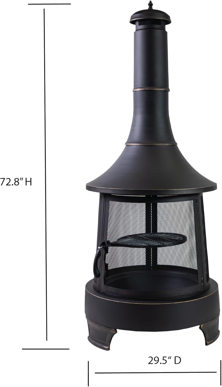 Deko Chimney Wood Burner Firepit with PVC Cover - Outdoor BBQ Fire Pit with Adjustable Cast Iron Grill - Smokeless Patio Fire Pit - Fire Space Heater - Portable Firepit for Camping Bonfire & Barbecue