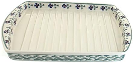 Blue Rose Polish Pottery - Green Sage Floral Bacon Cooker - 10.25