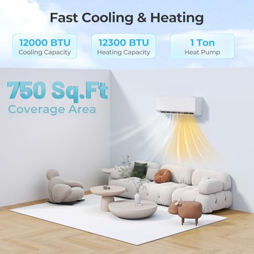 COSTWAY 12000 BTU Mini Split Air Conditioner & Heater, 208-230V WiFi Enabled 24 SEER2 Ductless Inverter AC Unit, Works w/Alexa, Cools Rooms Up to 750 Sq.Ft