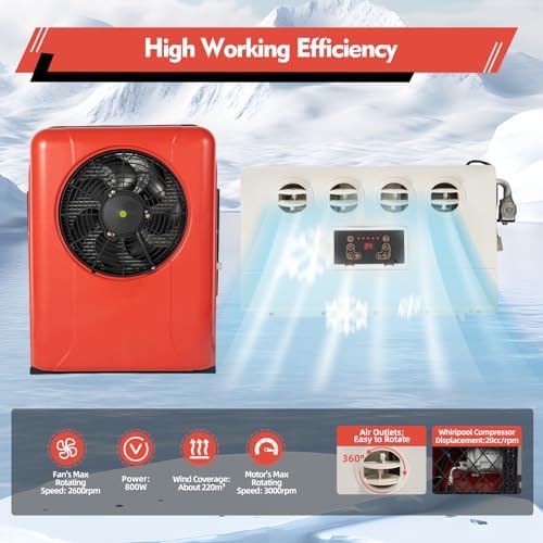 12V Truck Cab Air Conditioner Split, 12000BTU Universal Electric A/C Unit Electric AC Split Air Conditioner Set, RV Air Conditioner Kit Mini Split AC System Unit for Semi Trucks Bus RV Caravan