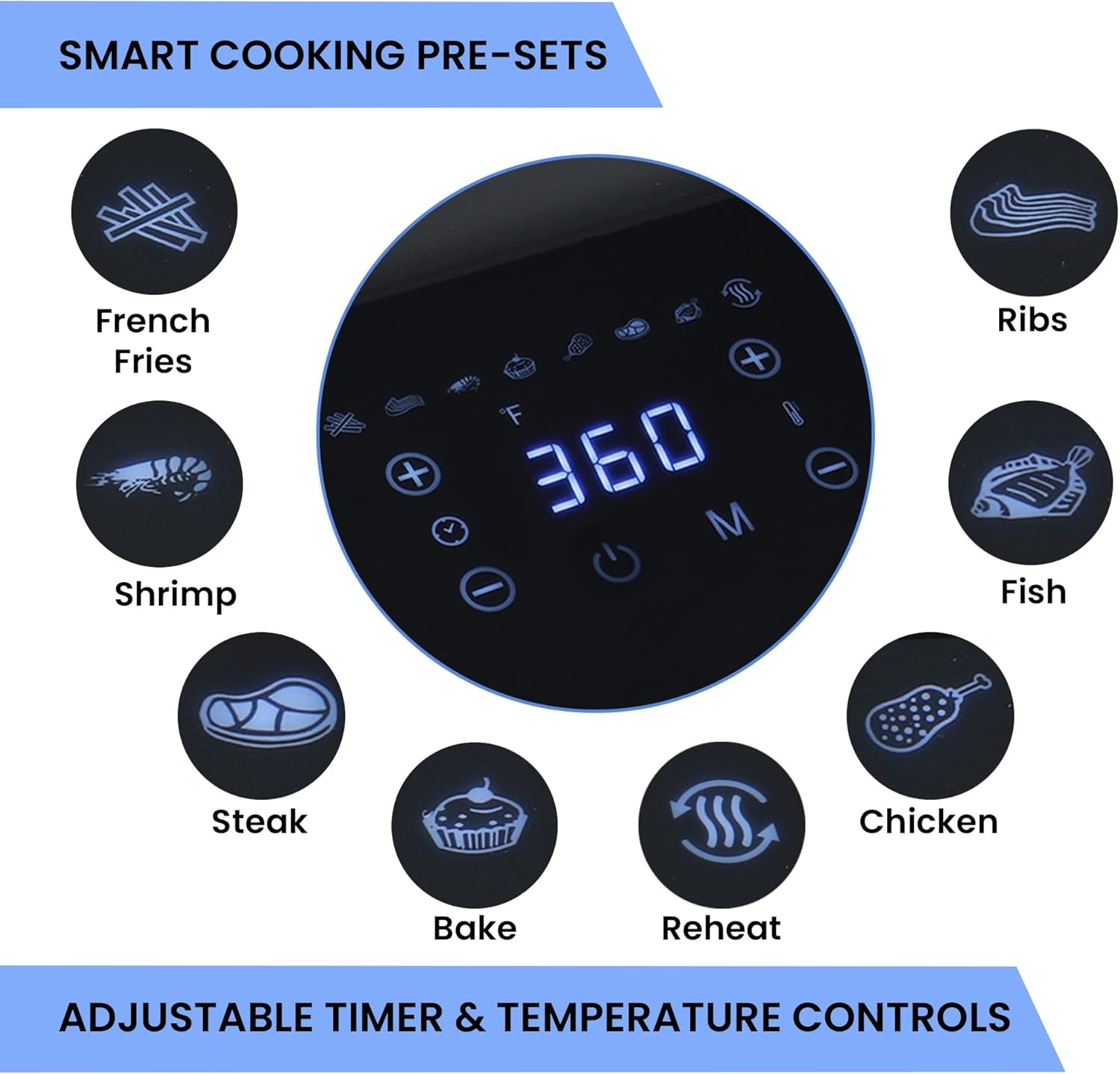 Total Chef 5 Quart Air Fryer - Aerogrill, Non-Stick Frying Basket, French Fry, Digital Touch Screen, 8 Presets, Freidora Eléctrica, Countertop Cooking Kitchen Appliance, Black