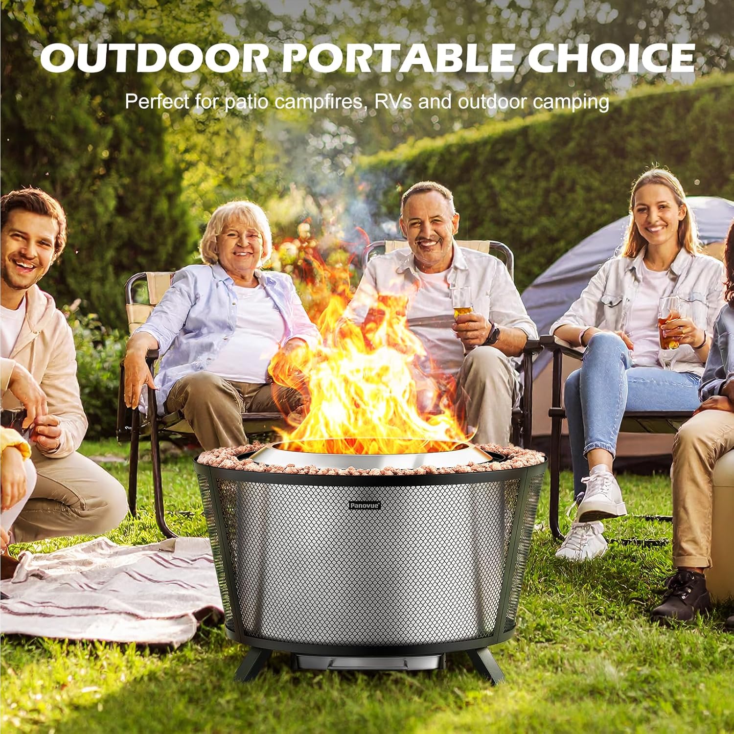 29” Large Capacity Smokeless Fire Pit for Outside,Heavy‑Duty Wood Burning Firepit with Dual‑Wall Design, Mesh Shield, Pull‑Out Ash Pan, Stylish Patio for Backyard Gatherings