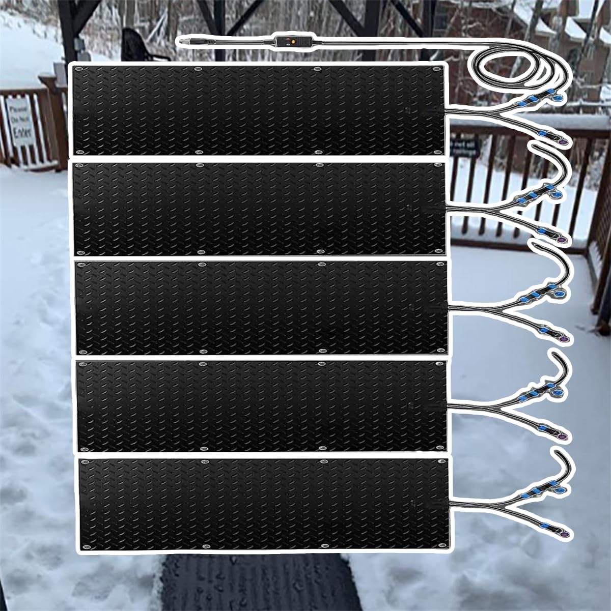 Heated Snow Melting Mats 1/2/3/4/5 pcs Outdoor Slip Proof Ice Heated Rubber Mat Non-Slip Electric Heated Foot Mats Rubber Heated Mats for Narrow Walkways Garages Use Snow Paths(5 Pcs,10x48in/
