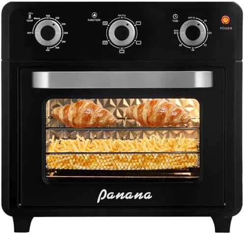 Panana Compact Airfryer Toaster Oven, 1400W 21QT with 6-in-1 Multifunctions and Wide Temperature Range, Air Fryer Oven with 60-Minute Timer/Auto-Off, Stainless Steel Countertop Oven (Black)