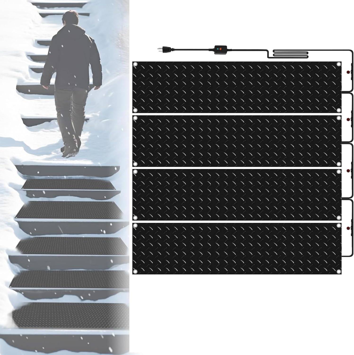 Heated Snow Melting Mats Outdoor Heated Driveway Mats Snow and Ice Melting Pad W/Power Cord for Winter Garden, Front Door, Stairs, Porch Outdoor Safer Walking,3 in/H Speed