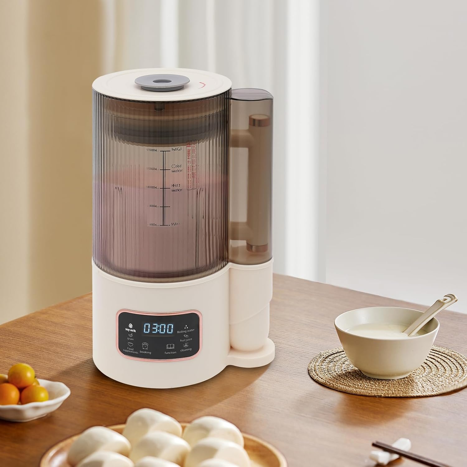 Automatic Soy Milk Machine with 12 Blades, Portable Soy Milk Maker Nut Milk Maker Machine Countertop Blender White for Kitchen