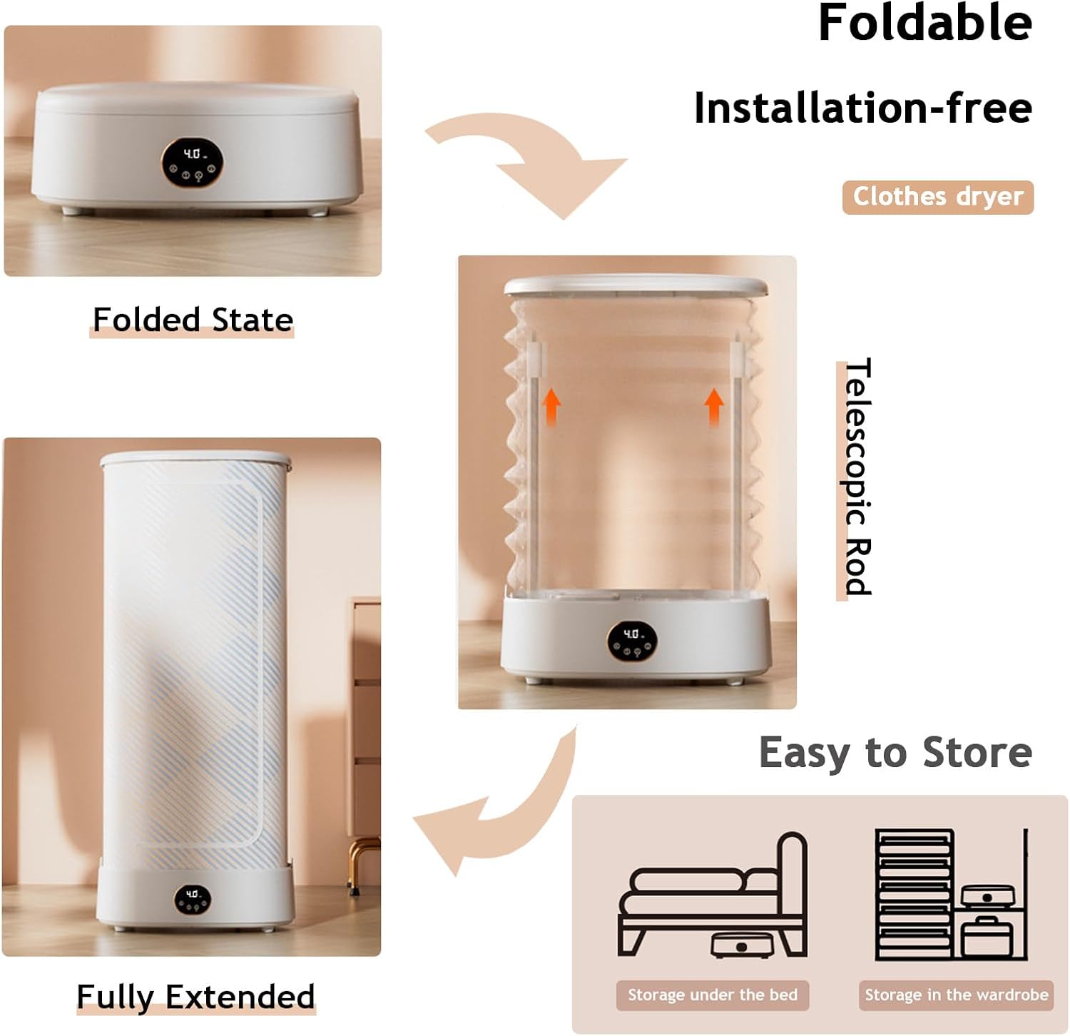 Clothes Dryer, Vertical Steam Iron, Mini Clothing Care Machine with Remote Control, PTC Heating & LED Display, Foldable Clothes Dryer for Travel,RV, Home,Apartment