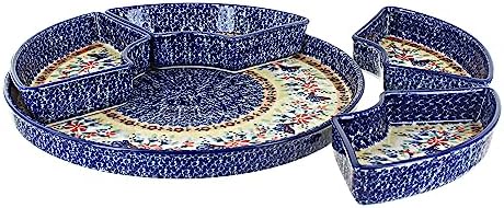 Blue Rose Polish Pottery Blue Butterfly Tray with 4 Plates