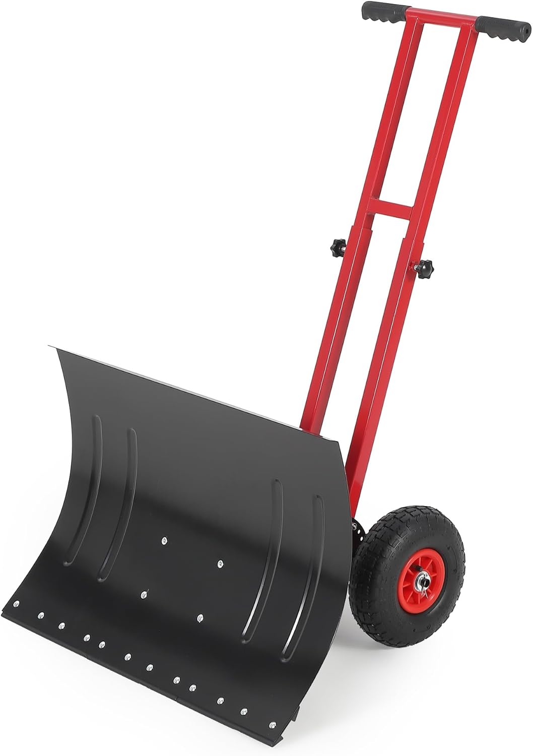 Snow Shovel with 29.13x19.8 in Wide Blade, Heavy Duty Rolling Snow Pusher Shovel with Adjustable Handle and 5-Position Angled Blade for Driveway, Doorway, Sidewalk, Pavement, Black & Red