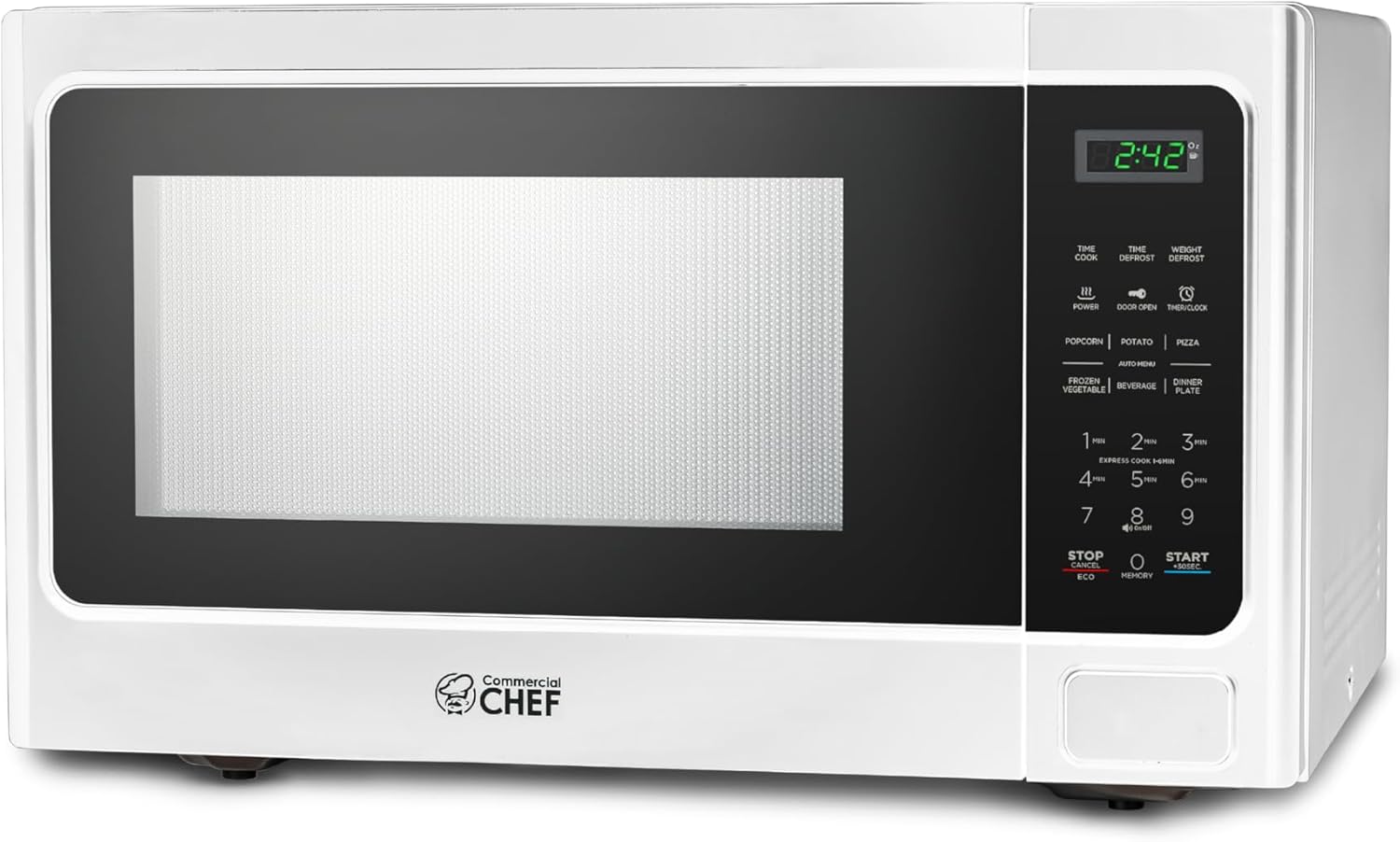 COMMERCIAL CHEF Microwave 1.3 Cu Ft with 10 Power Levels, Microwave with Push Button Door Lock, 1000W Countertop Microwave with Timer and Digital Controls, White