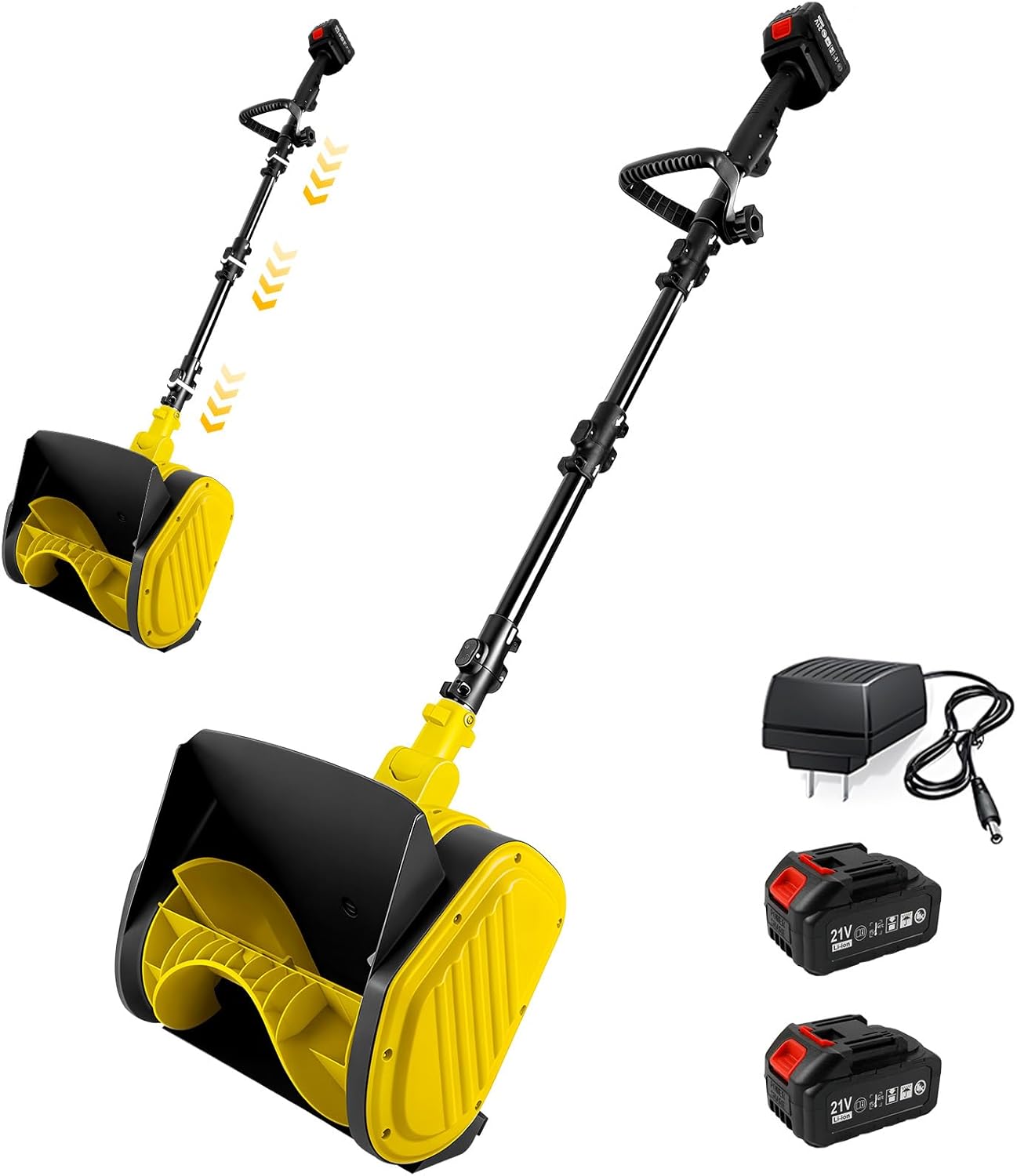 Cordless Snow Shovel, 12 Inch Electric Snow Shovel with 2×4.0Ah Batteries & Charger, 26FT Throw, Detachable 3-Section Pole & Adjustable Handle, for Driveway, Patio, Deck