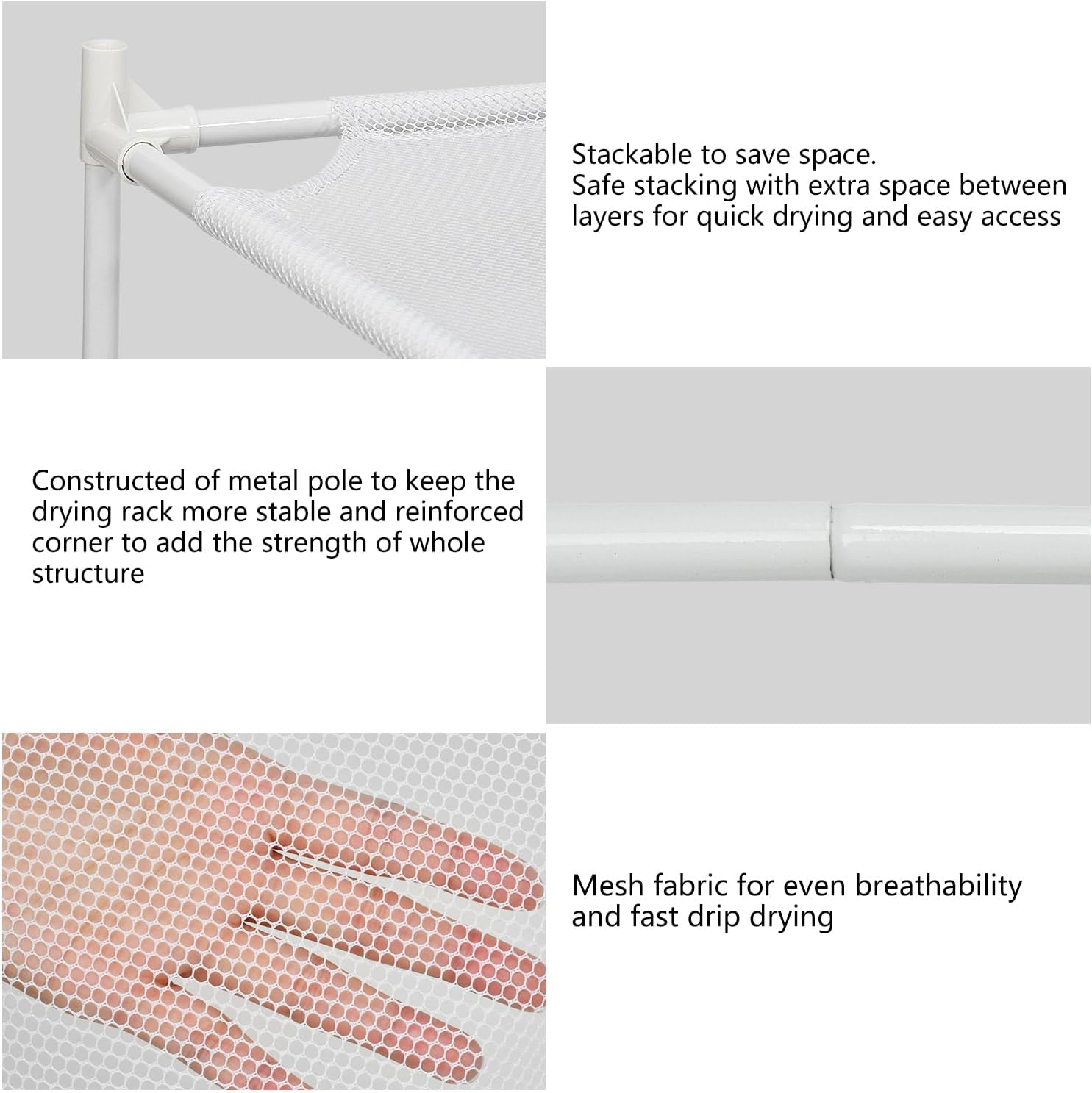 Sweater Drying Rack Flat, Metal Tube Mesh Clothes Drying Rack for Laundry with Rubber Feet, Stackable Laundry Clothing Dryer Rack for Art, Clothes, Indoor & Outdoor, White, 4-Layer