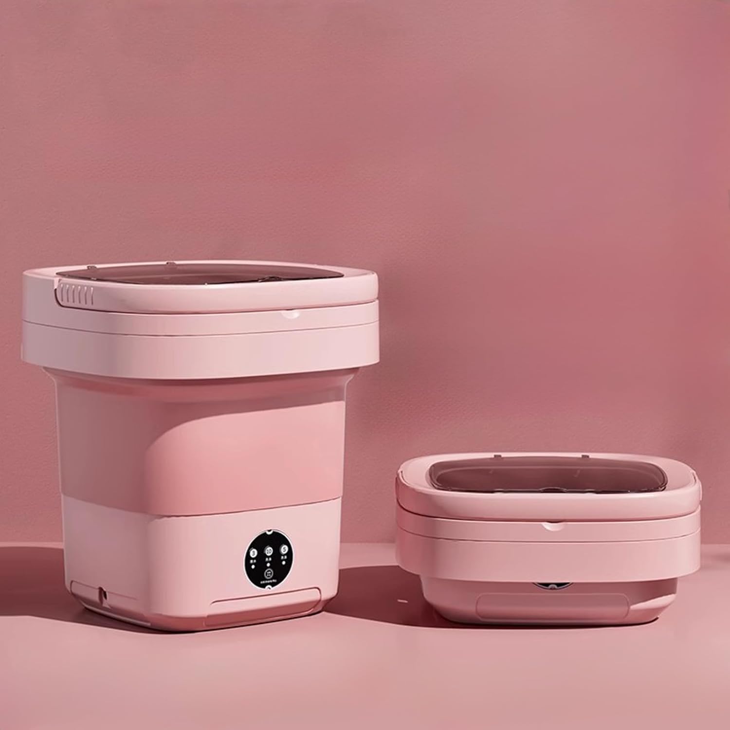 Portable Washing Machine, 16.5L Foldable Mini Washer with Drain Basket, Powerful Cleaning, for Underwear, Socks,Baby Clothes,Travel Camping Dorms RV Apartments(Pink)