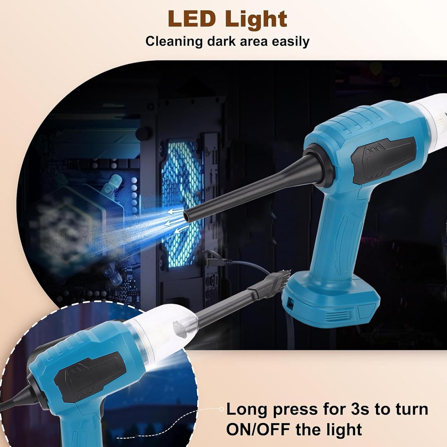 Compressed Air Duster Vacuum Cleaner 2 in 1 Hand Pump Electric Cordless Handheld Portable Blower 11000RPM for Car Laptops Sofa Carpet