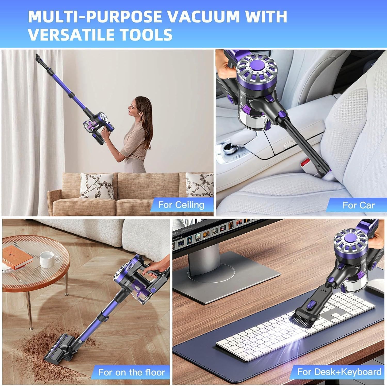 Cordless Vacuum Cleaner for Home, Stick Vacuum Cordless Rechargeable with Power Suction, Up to 35 Mins Runtime, Lightweight Vacuum for Hardwood Floor, Pet Hair, Carpets, Tile