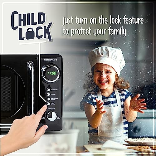 Nostalgia Retro Compact Countertop Microwave Oven, 0.7 Cu. Ft. 700-Watts with LED Digital Display, Child Lock, Easy Clean Interior, Black